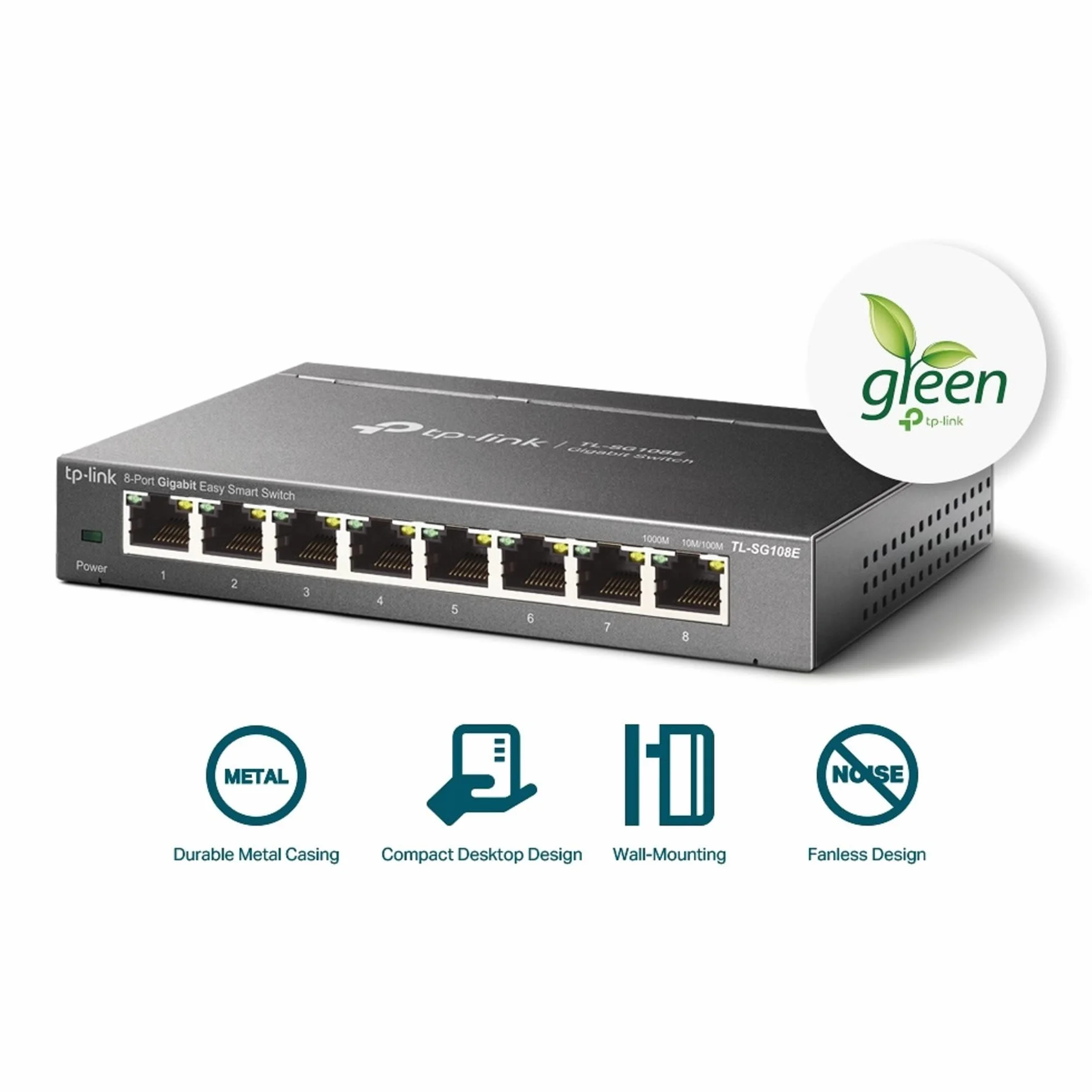 TP-Link TL-SG108E – 8-portowy gigabitowy smart switch z funkcją VLAN, QoS, IGMP, bez wentylatora, metalowa obudowa – do biura i małej firmy