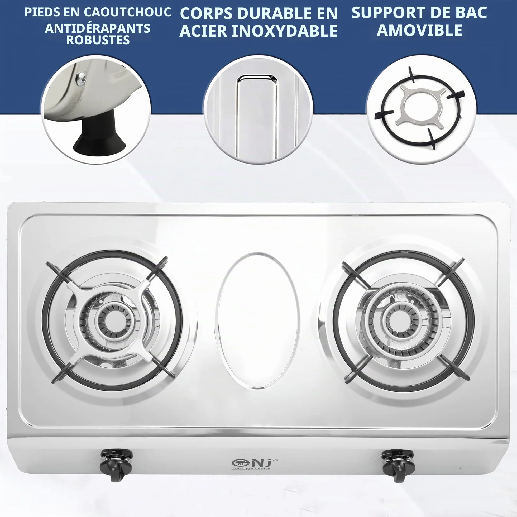 NJ-200 Réchaud à Gaz - 2 Feux Plaque de Cuisson Portable GPL 8.8kW