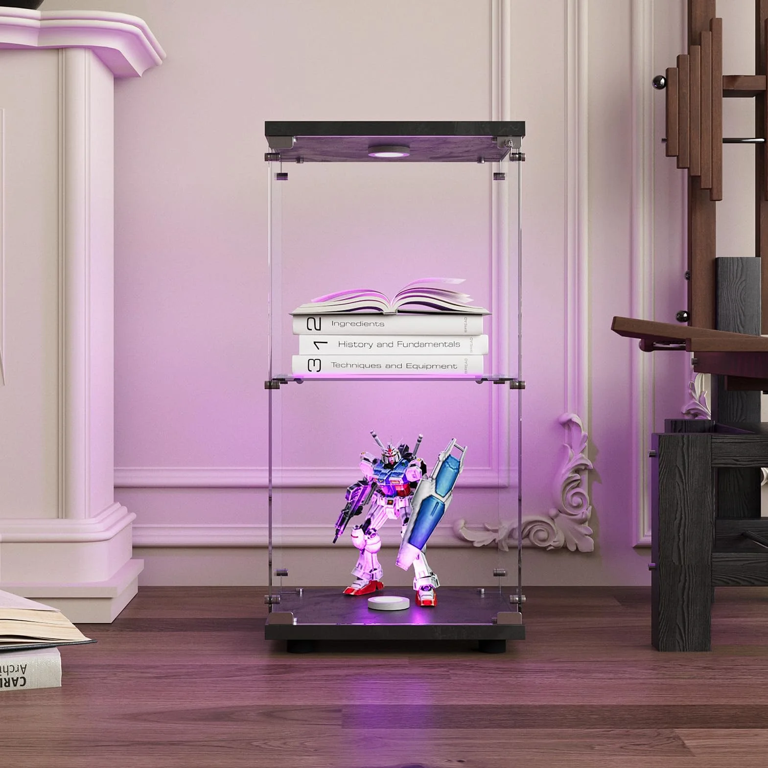 Vitrines, vitrines en Verre, armoires de Rangement Verticales en Verre,Vitrine Verre avec LED,adaptées aux Salons, Chambres, Bureaux (Noir, 2 étages),88x43x37cm