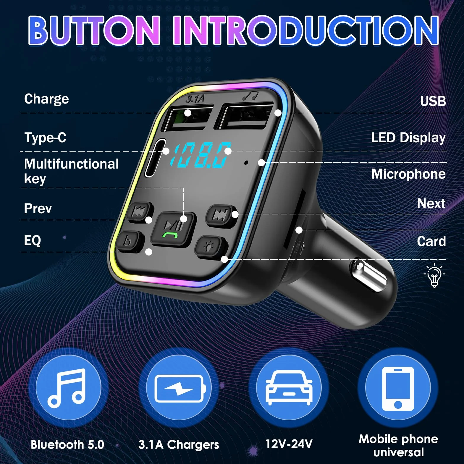 Nadajnik FM Bluetooth samochodowy adapter samochodowy Bluetooth