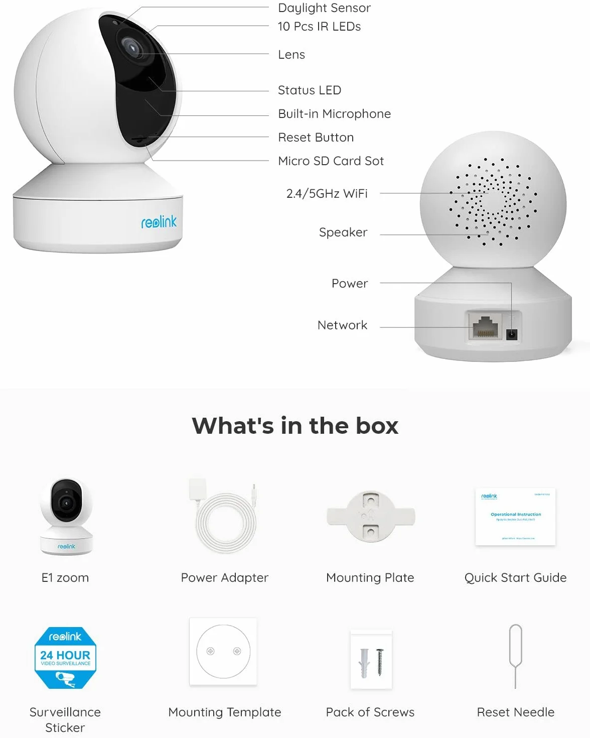 Reolink 5MP PTZ Wewnętrzna Kamera WiFi, 2.4/5 GHz WiFi CCTV z Detekcją AI Osób/Zwierząt, Auto-Śledzeniem, 3X Zoomem, Kamera Bezpieczeństwa dla starszych, zwierząt, dzieci, 2-kierunkowe Audio, E1 Zoom