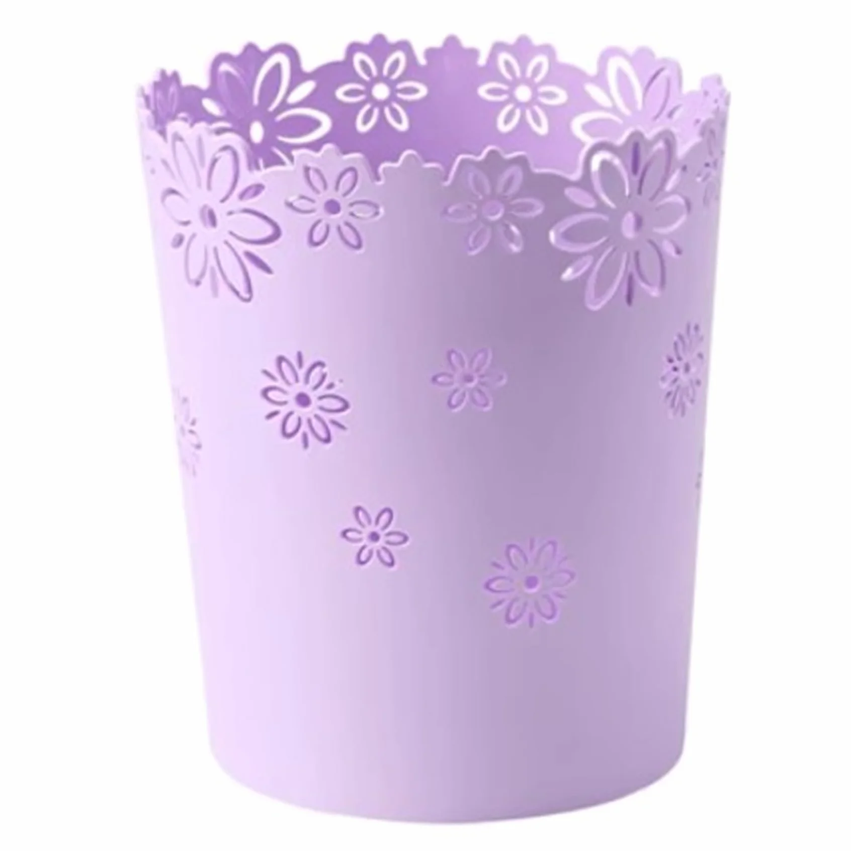 Bac à déchets en plastique 7,5 pouces pour enfants, panier papier déchet rond dentelle fleurs chambre