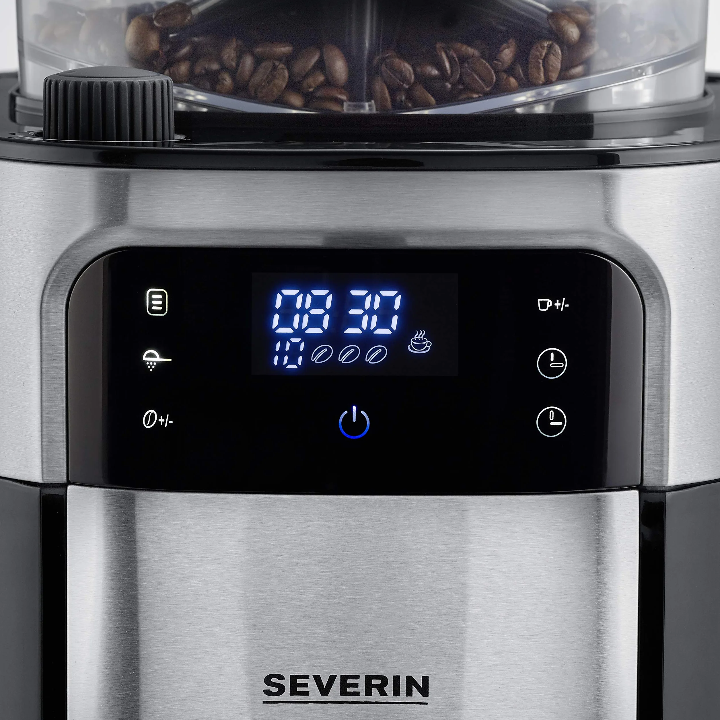 SEVERIN Cafetière Filtre Avec Broyeur, 1 000W, 1,4L, Jusqu'à 10 tasses, Sélecteur d'arôme, Ecran tactile, Inox Brossé/Noir,KA 4813, 43.50