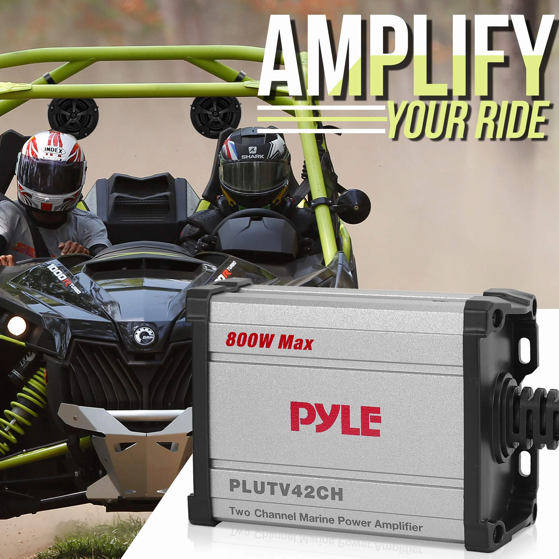 Pyle Głośniki morskie 800 W ze wzmacniaczem, wodoodporny, pełnozakresowy, wodoodporny system głośników stereo z kablem wejściowym audio RCA, AUX i MP3 do ATV, UTV, 4 x 4, quadów, jeepów, łodzi