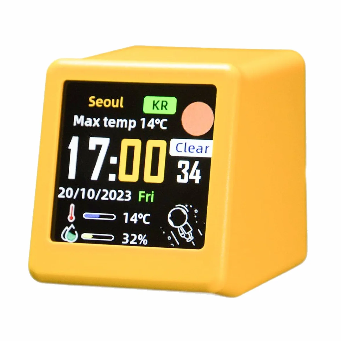 Ausi Station météo Wi-Fi intelligente avec animations GIF, horloge numérique jaune