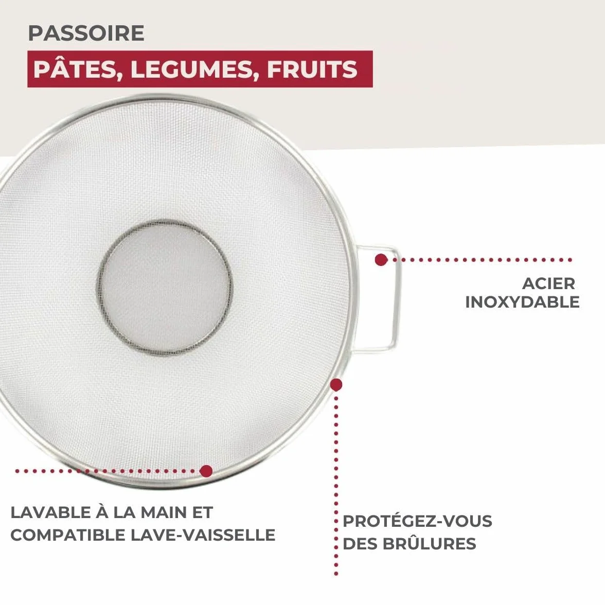 Fackelmann Passoire Tamis INOX 26 x 11,5 cm Acier Inoxydable Argent
