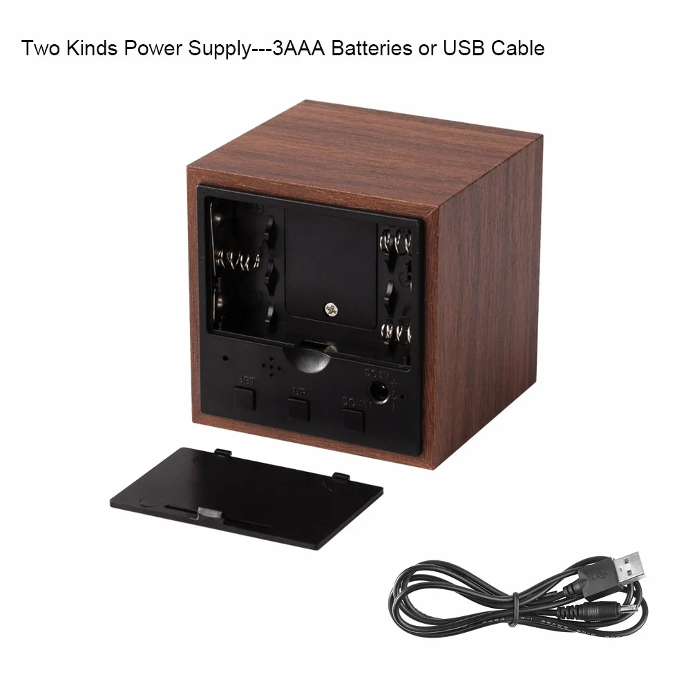 Onerbuy Horloge de voyage portable en bois avec écran LCD et alarme tactile (marron)