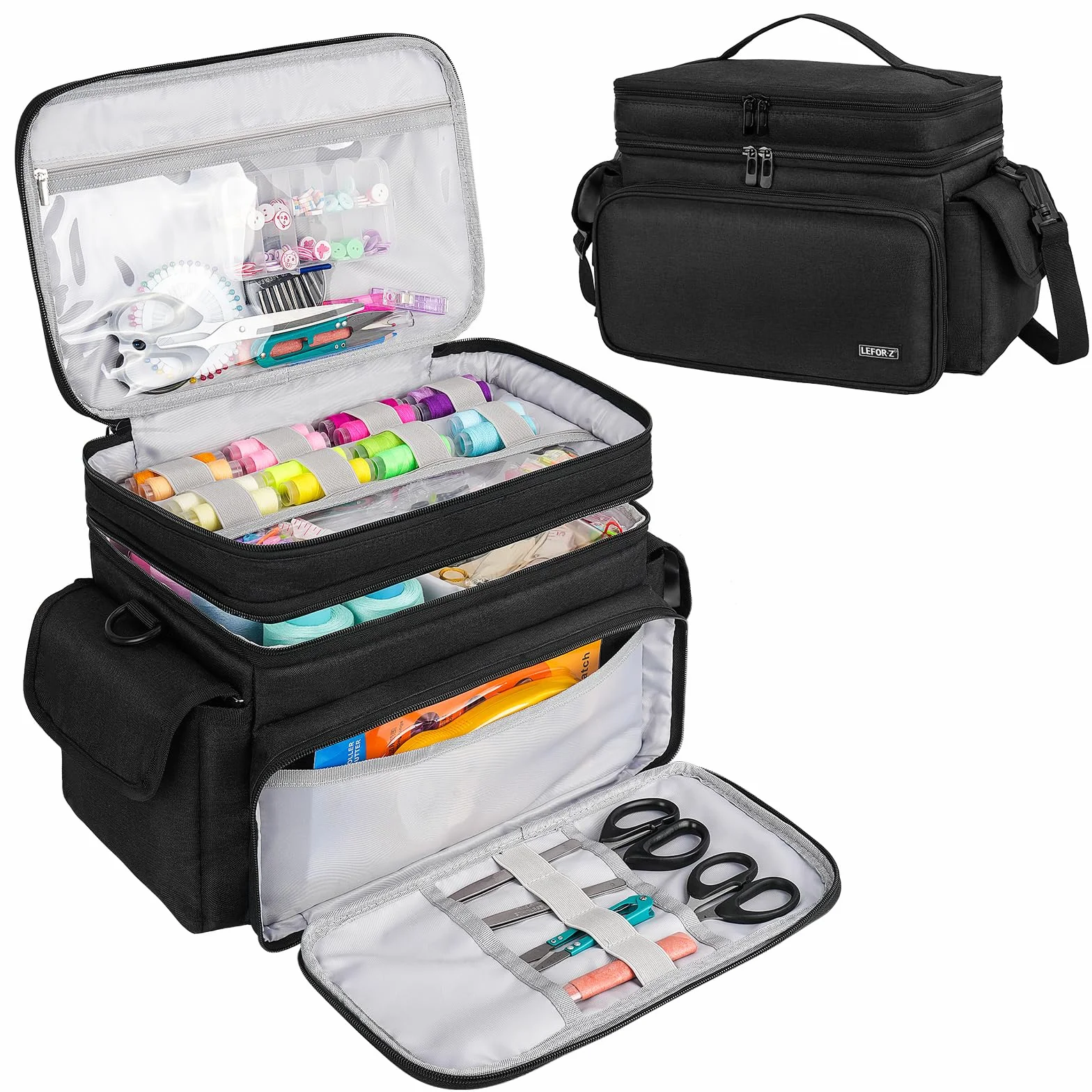 Boite à Couture,Sac de Rangement Couture Double Couche,XL Organisateur de Fournitures de Couture,Boîte à Couture de Voyage Portable,Panier de Couture pour Outils de Couture,Noir (Sac Uniquement)