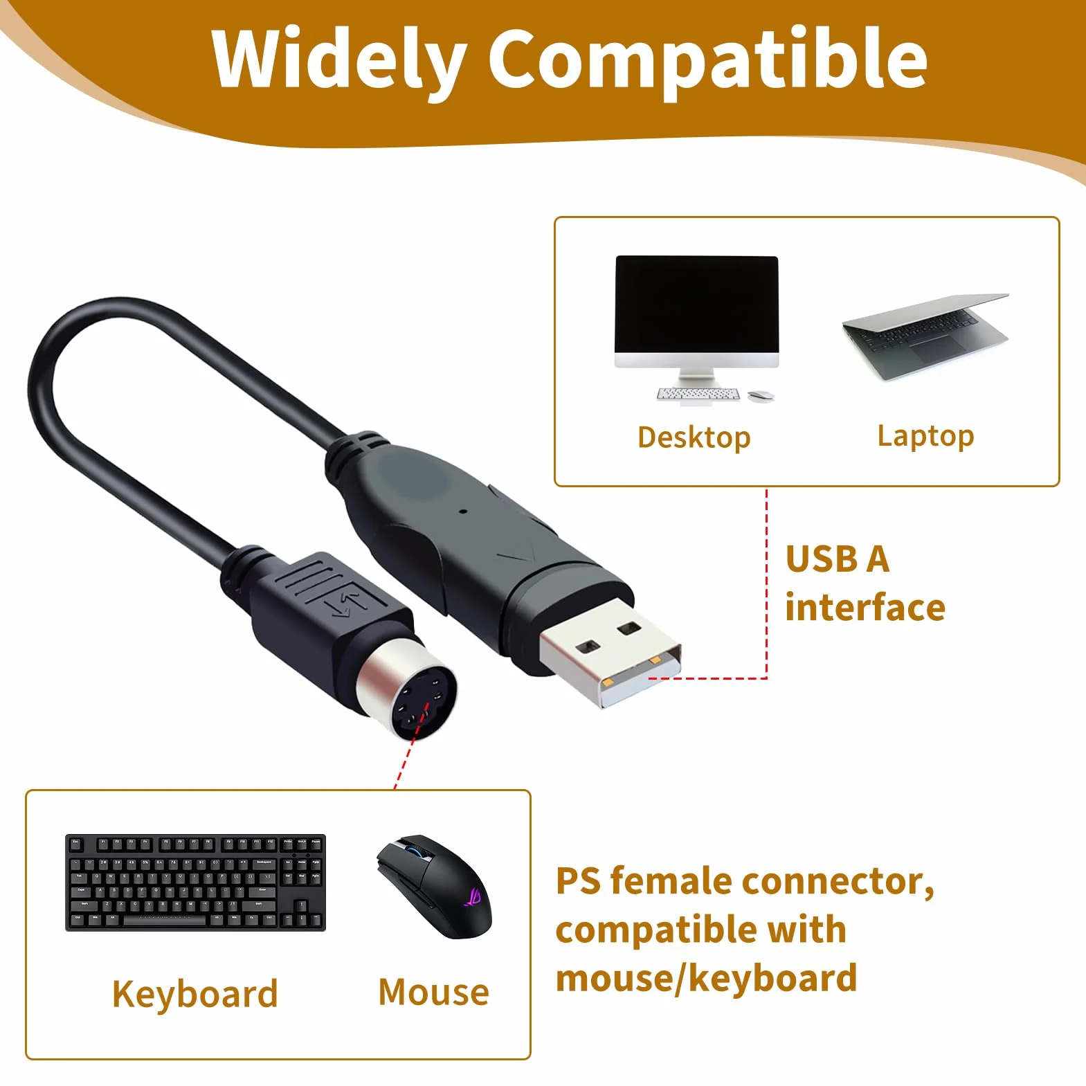 Adaptateur USB vers PS/2, Dual PS2 Femelle vers USB Mâle pour Clavier, Souris
