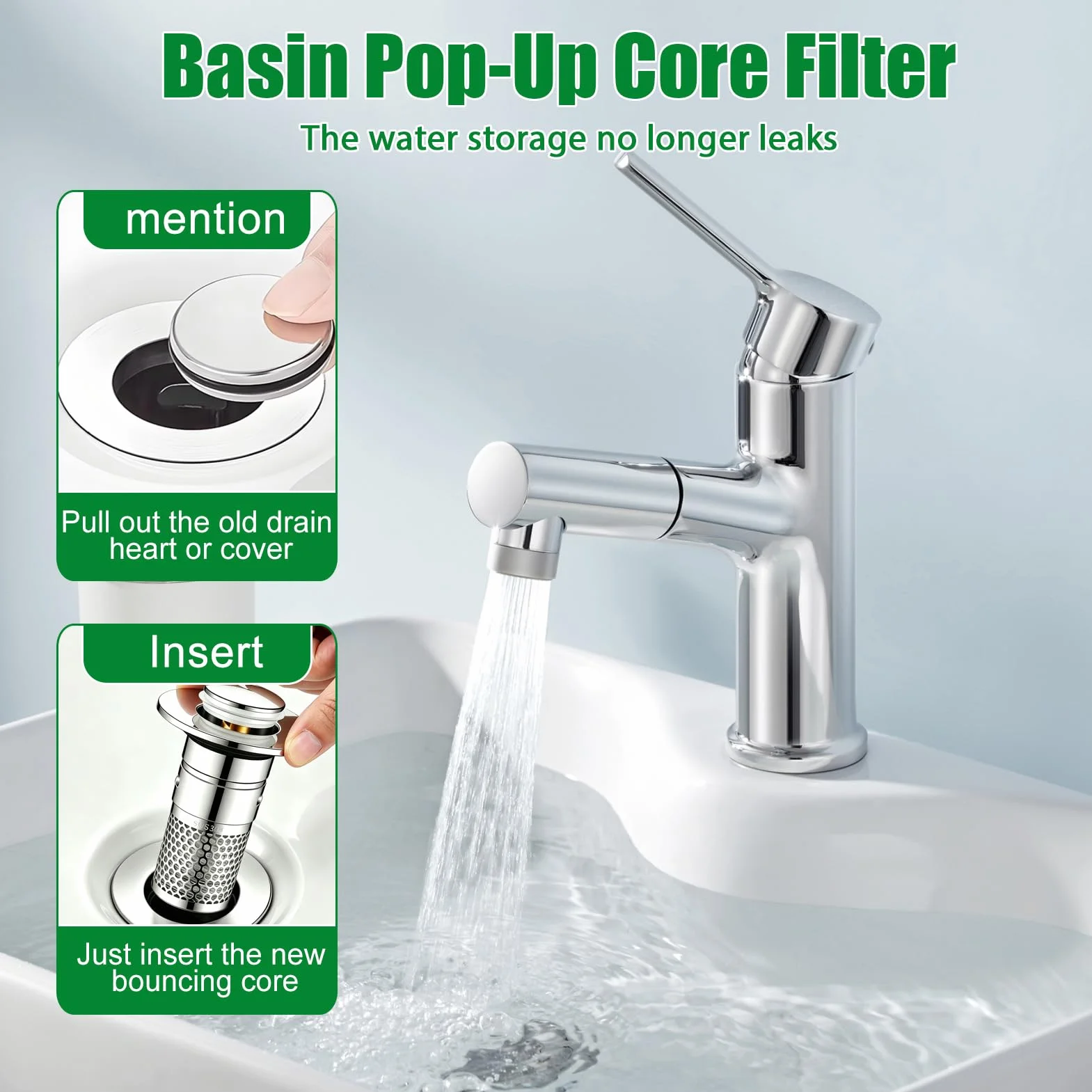 Bouchon de Vidange Universel Pop Up 34-40mm INOX Cuivre avec Filtre Intégré pour Lavabo Baignoire