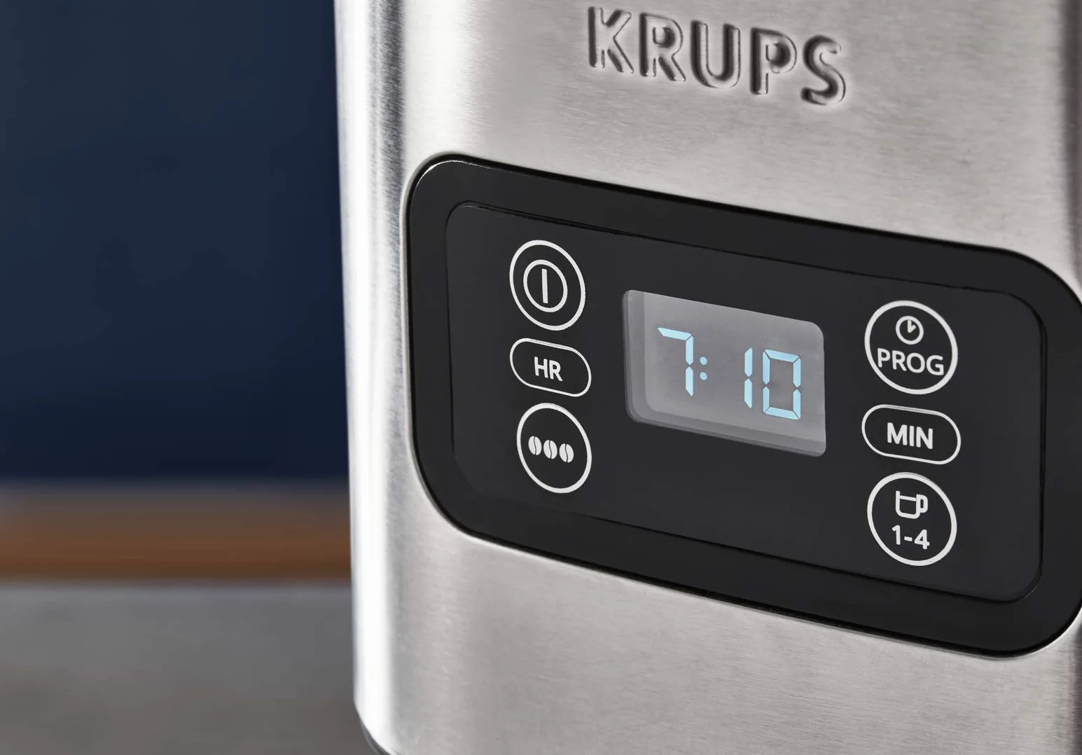 Krups Cafetière programmable 24h, Inox premium, 1,25 L jusqu'à 15 tasses, Réglage intensité, Fonction 1 à 4 tasses pratique, Arrêt auto après 30 min, Anti-goutte, Excellence KM480D10