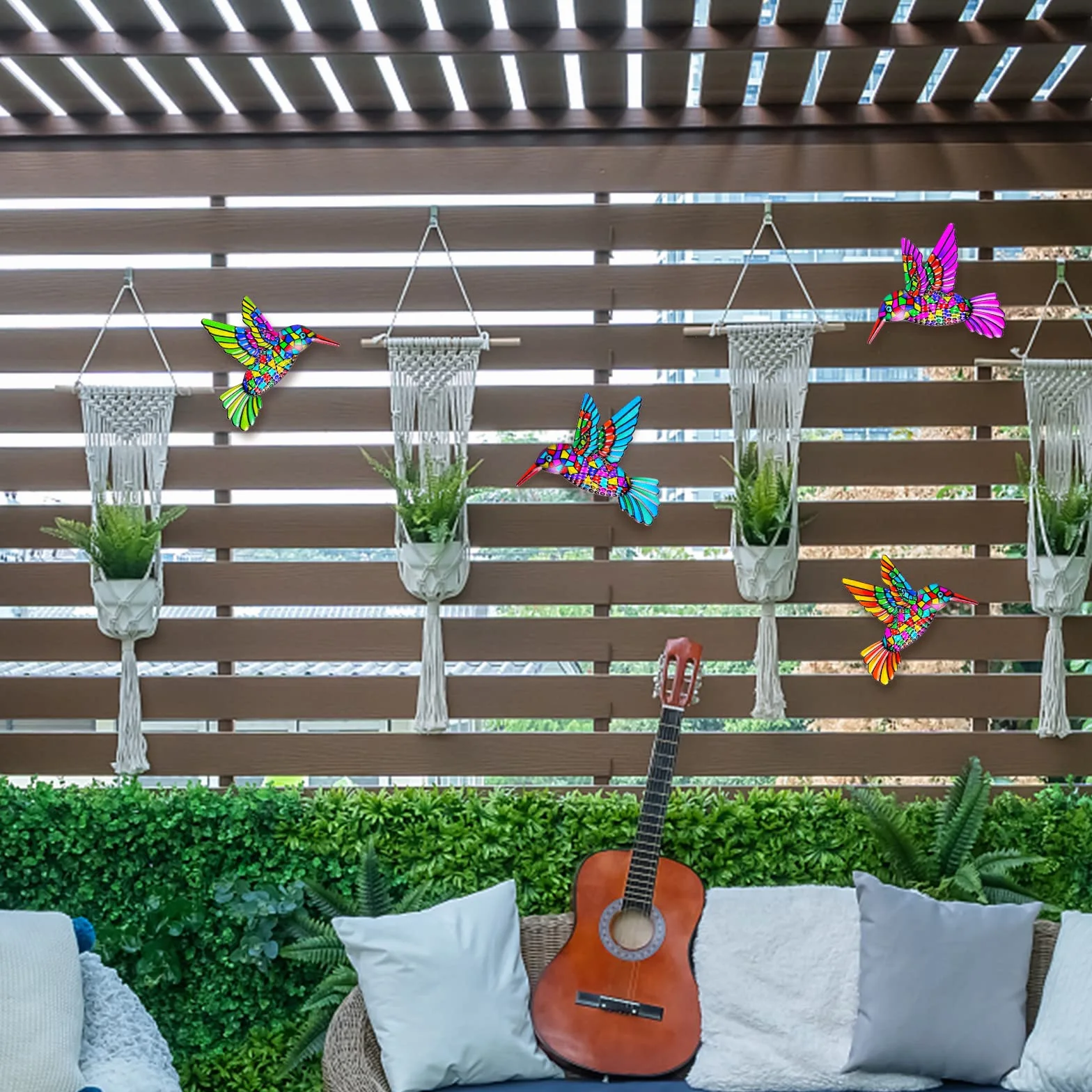 OFFCUP Métal Colibri Décoration Murale, 4PCS Sculpture en Fer, Mur Art Colibris Suspendues pour Jardin Maison