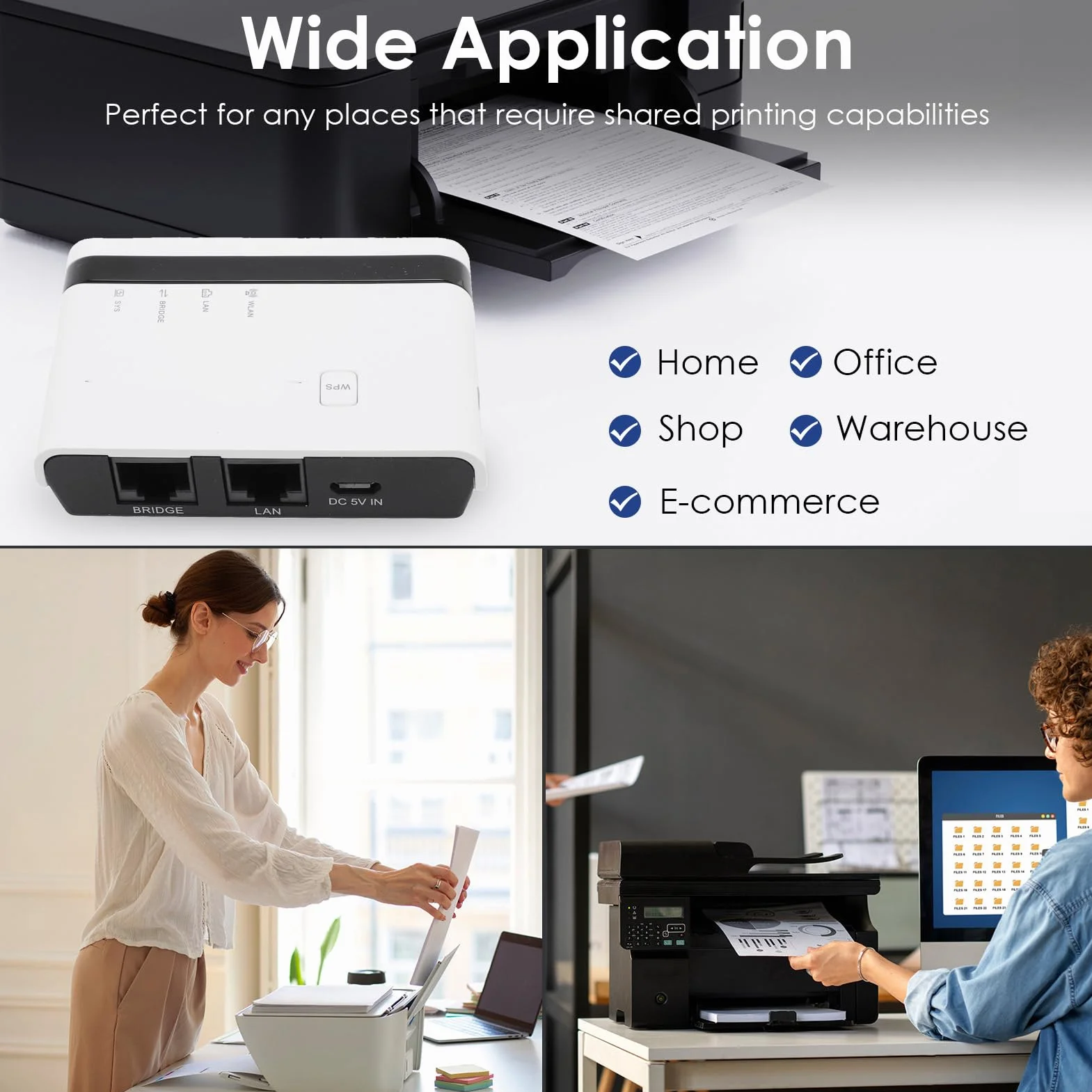 Serveur d'impression USB Dpofirs, Prendre en Charge 4 Imprimantes, Réseau sans Fil 2,4 G, Mode EU