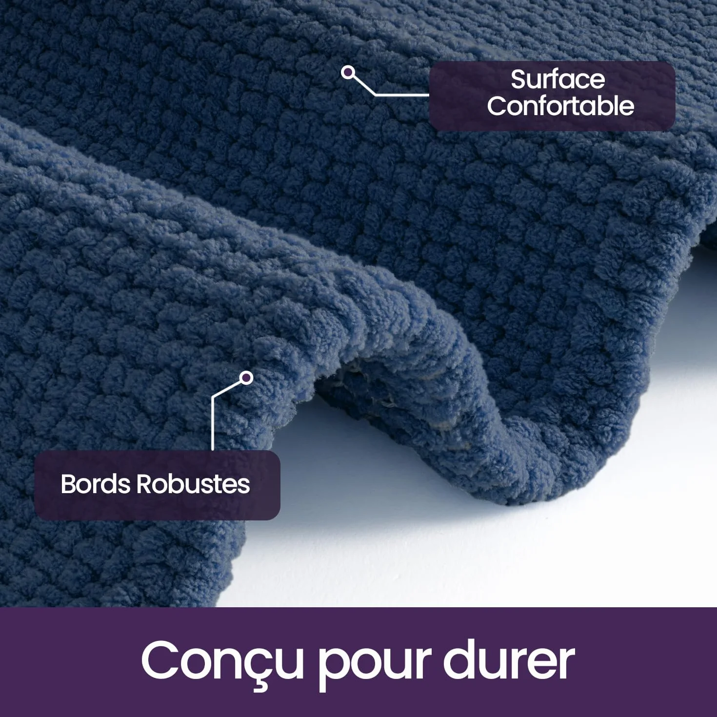 DEXI Tapis Salle de Bain 60 x 110 cm Chenille Antidérapant Lavable Bleu