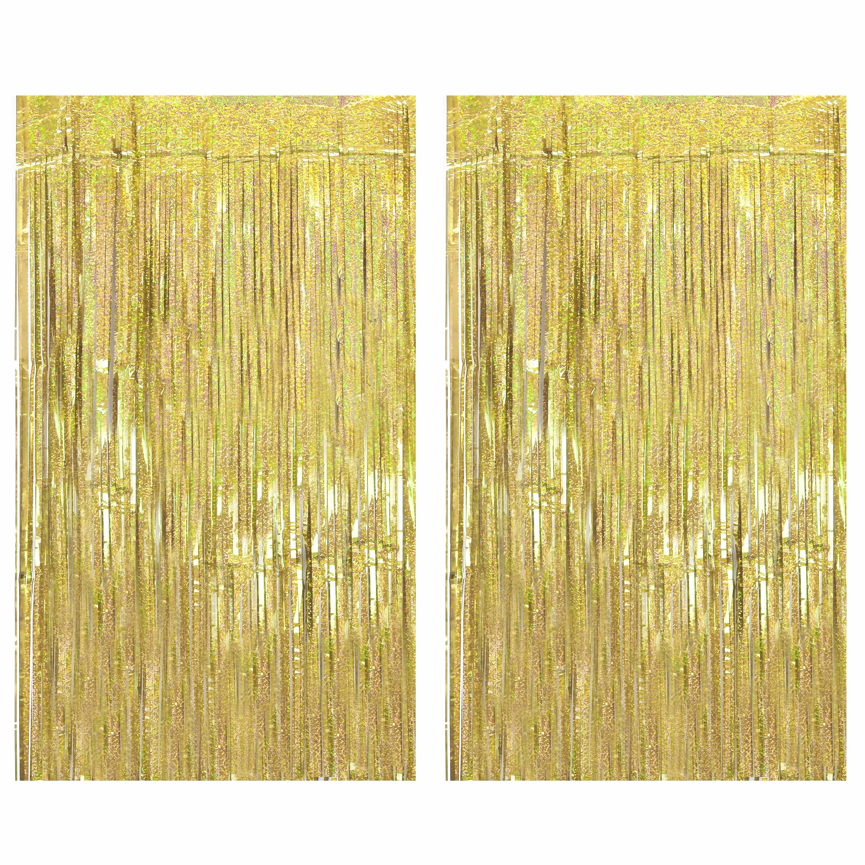 Rideau Métallique de Frange Aluminium Brillant 1m x 2m Champagne Doré, 2 Pièces pour Décoration de Fête et Mariage