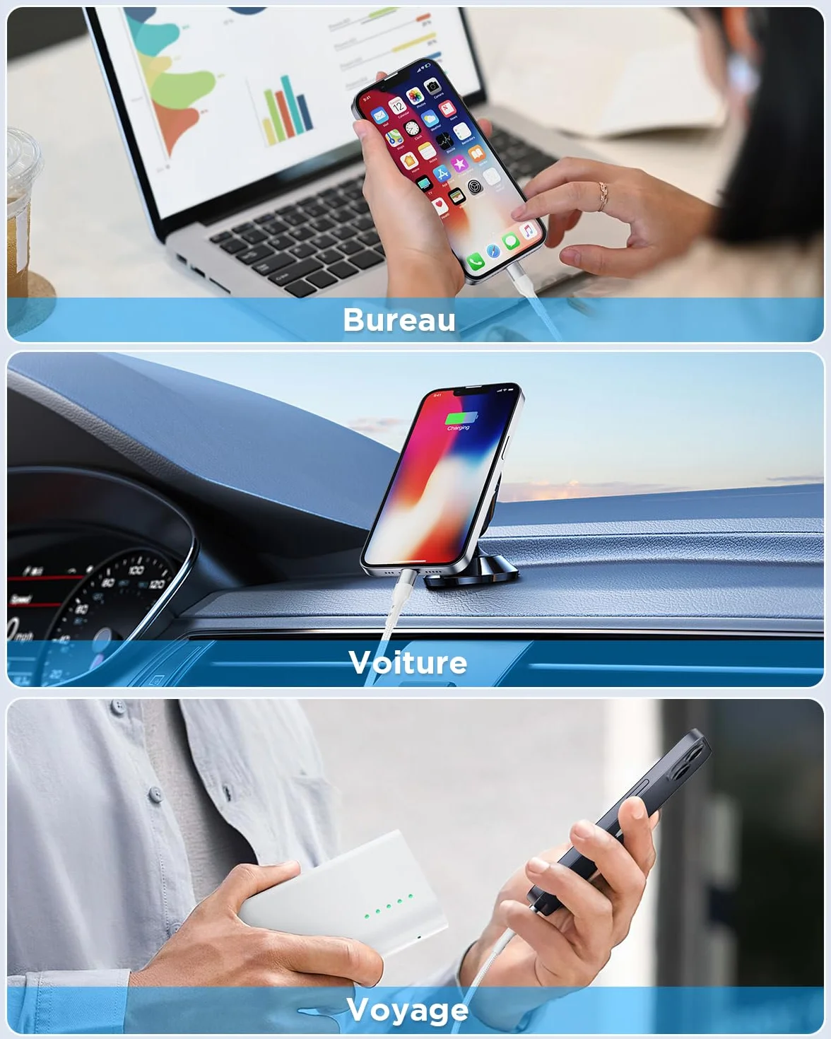 Câble USB C vers Lightning 1M MFi Charge Rapide Power Delivery Nylon pour iPhone 14 13 12 11 Pro Max