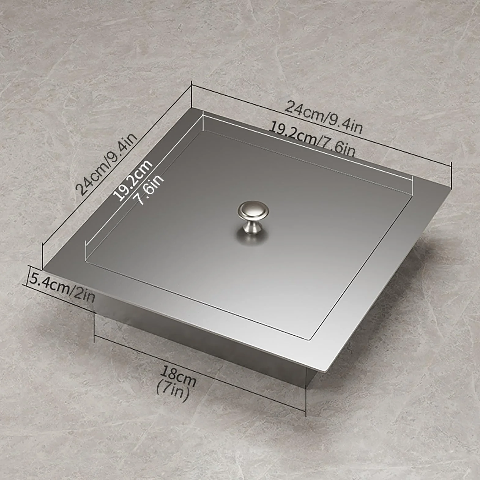 Couvercle de Poubelle Plan de Travail, Couvercle Uniquement, Carré Couverture de Poubelle en Acier Inoxydable(Silver)