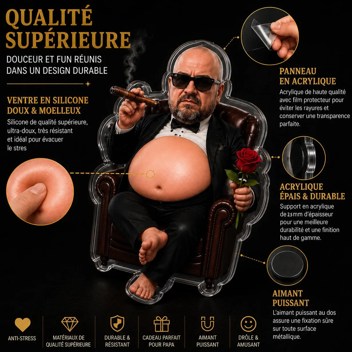 Aimant Frigo Personnalisé Anti-Stress avec Ventre Squishy Cadeau Fête des Pères