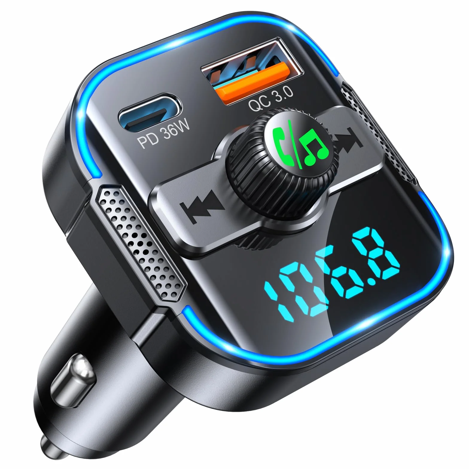 Glangeh 2026 najnowszy adapter samochodowy Bluetooth 5.3 【PD 36W+QC3.0 18W】, nadajnik FM Bluetooth 2 w 1 【Podwójne silniejsze mikrofony】 i szybka ładowarka samochodowa, bezprzewodowy adapter wejścia