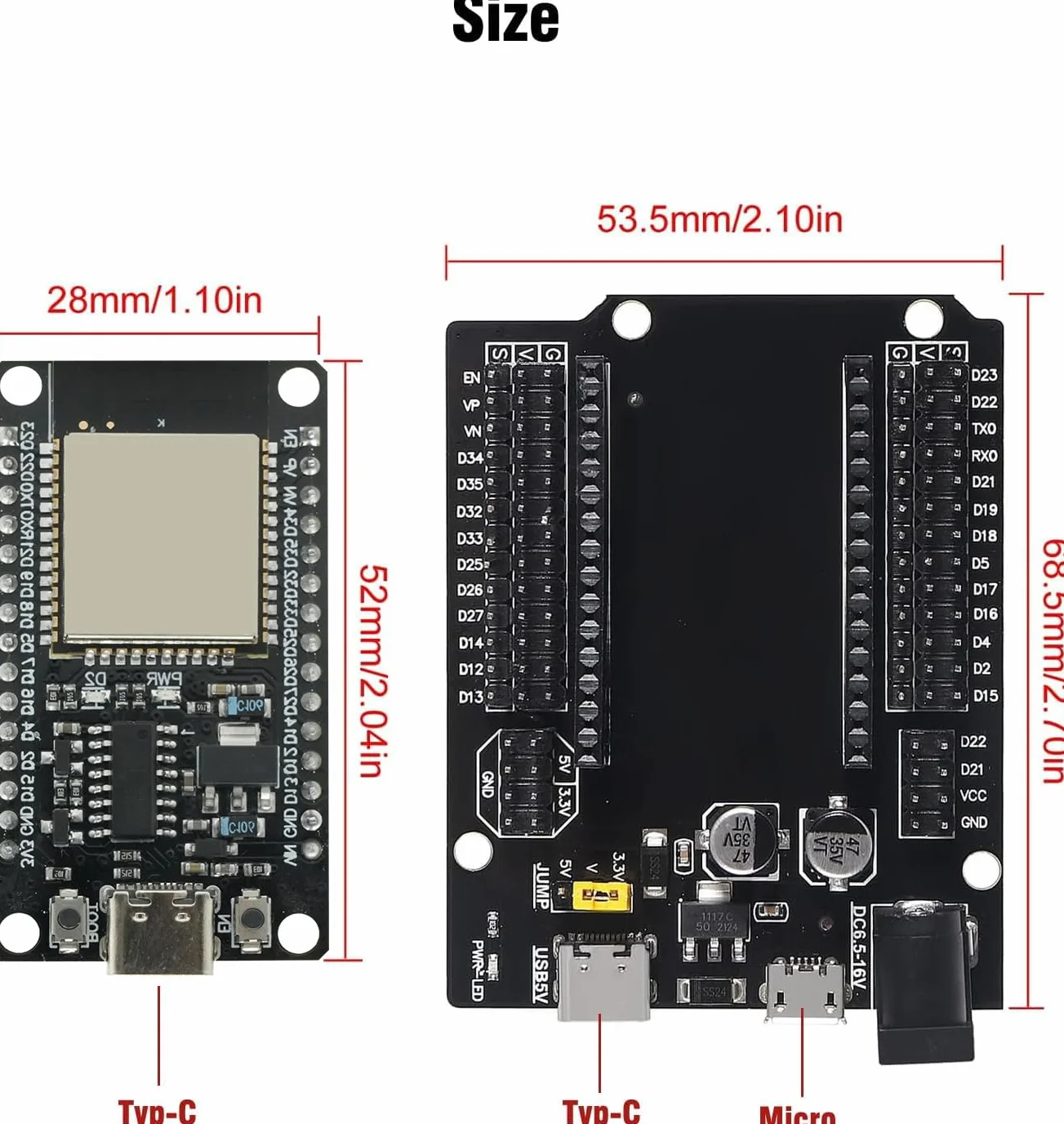Binghe ESP-32-WROOM-32 Carte de développement CH340 Type C WiFi Bluetooth 2,4 GHz Compatible Arduino 2 pièces