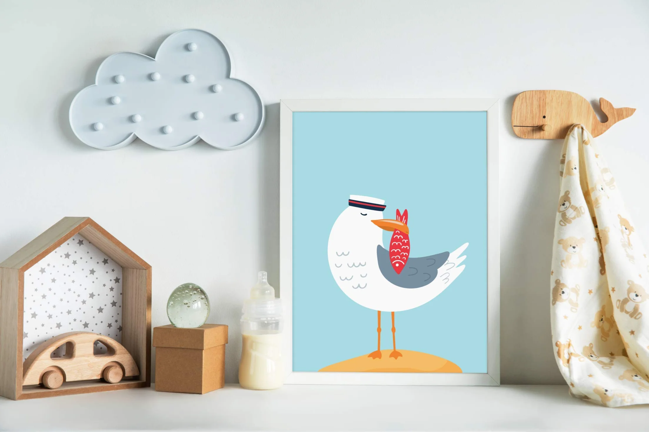 Lot de 4 posters décoratifs pour chambre d'enfant, format DIN A4, motifs voile maritime mouettes