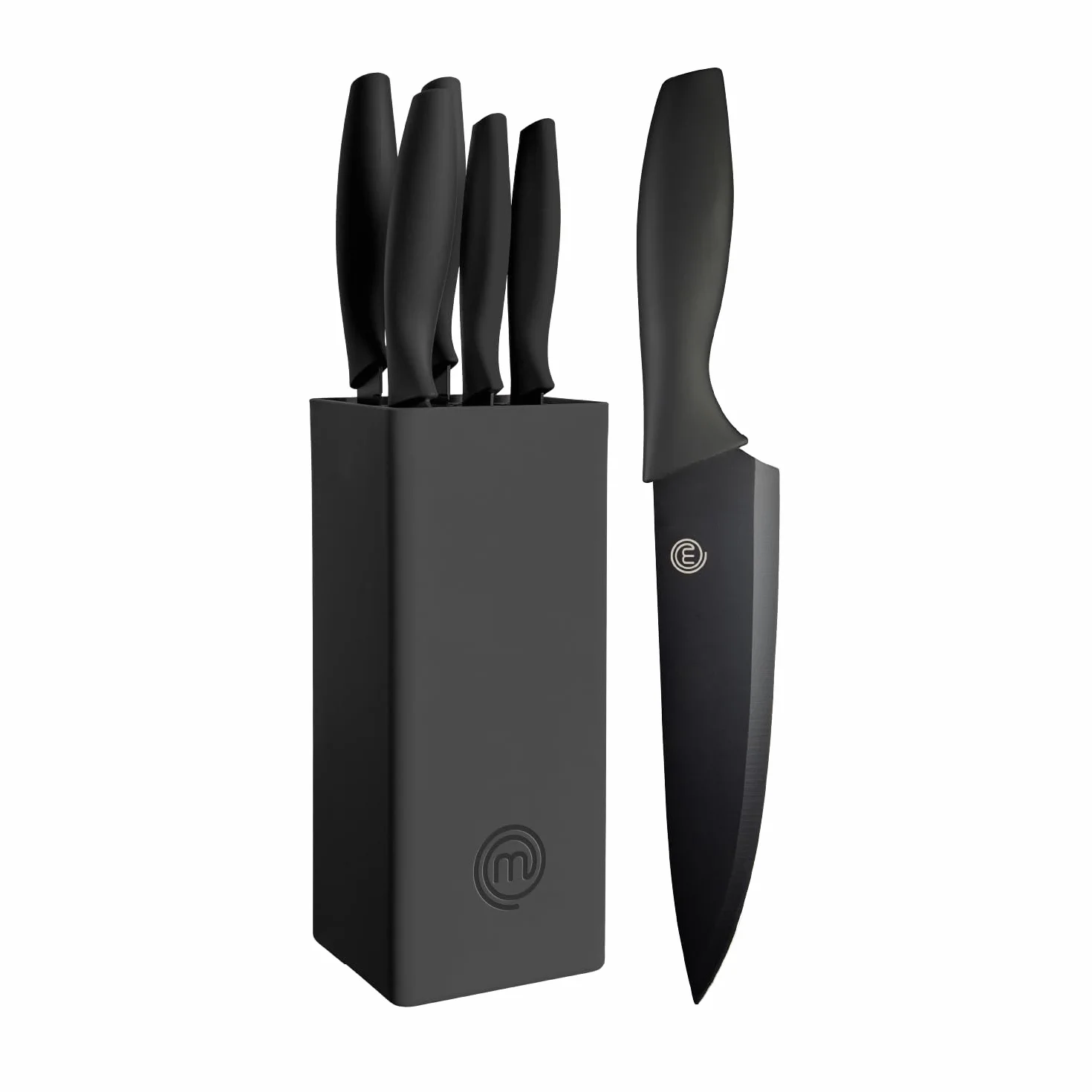 MasterChef Couteaux de Cuisine avec Bloc, Acier Inoxydable, Noir