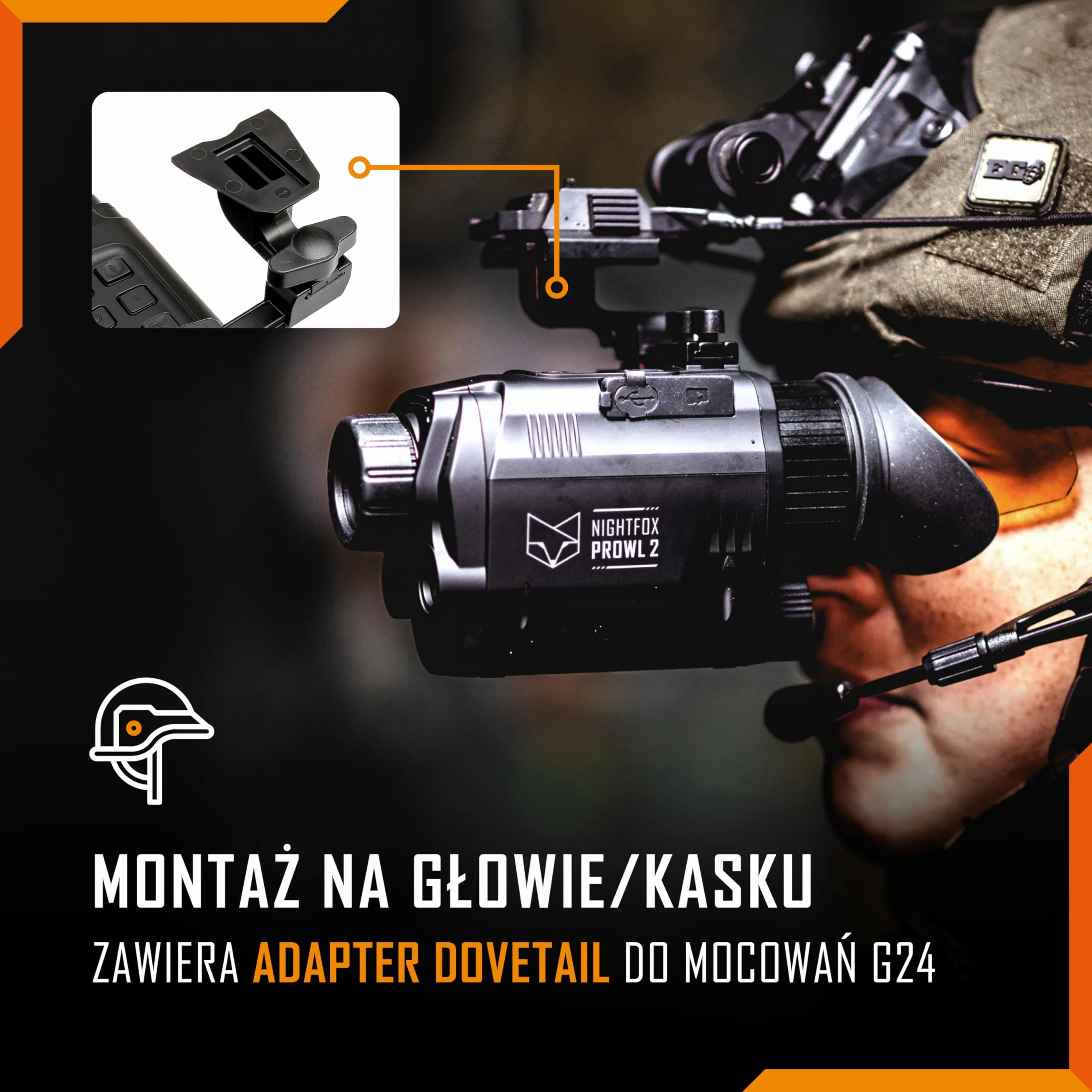 Night Vision Monocular - Nightfox Prowl, HD Recording, 32GB, 1x Magnification, Head Mounted, 54° Wide FOV, Dual IR 850 & 940nm, Airsoft NVG for Helmet
