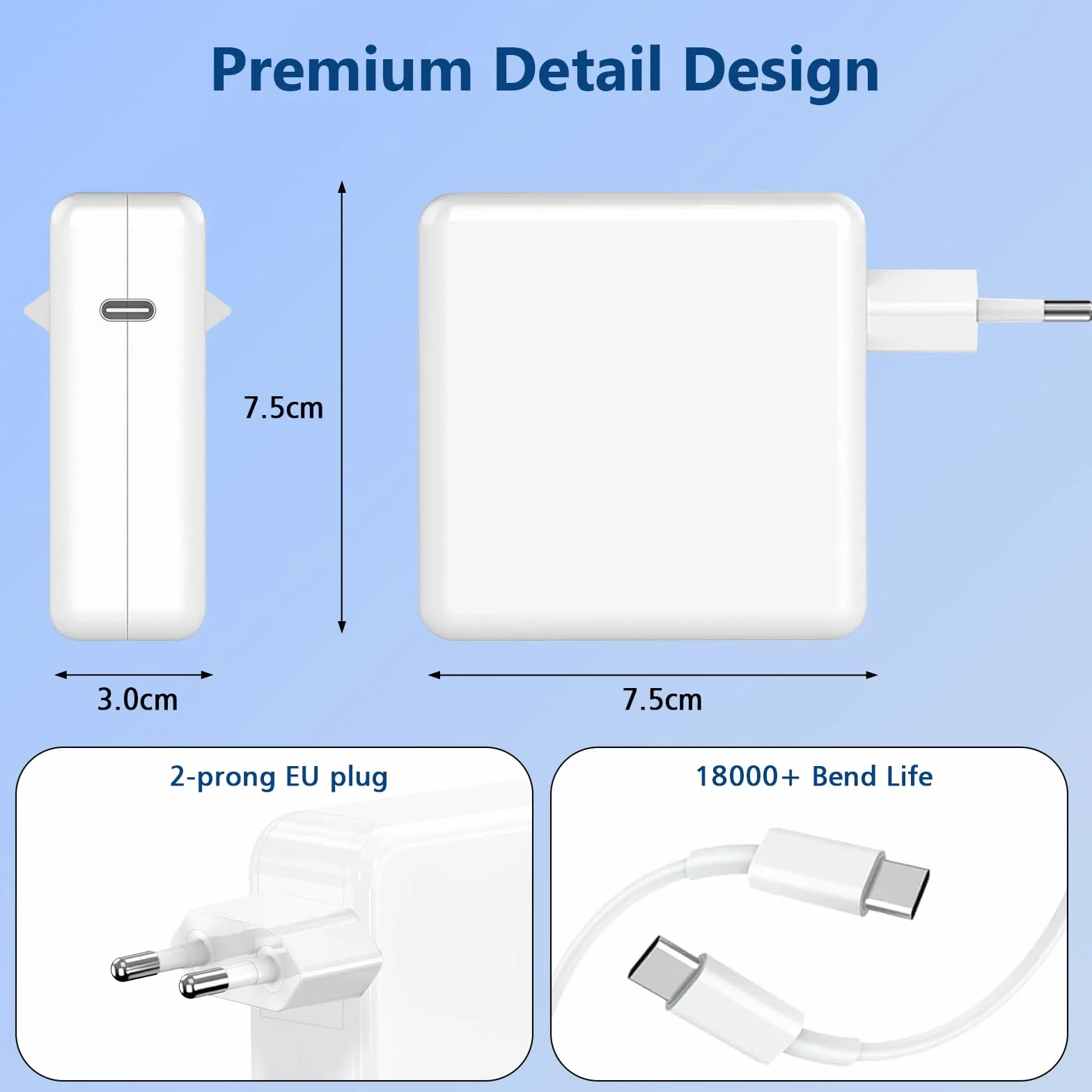 Chargeur USB-C Rapide 100 W Compatible MacBook Air Pro M1 M2 M3 M4 13-16 Pouces Adaptateur Voyage Type-C Câble 1,8 m