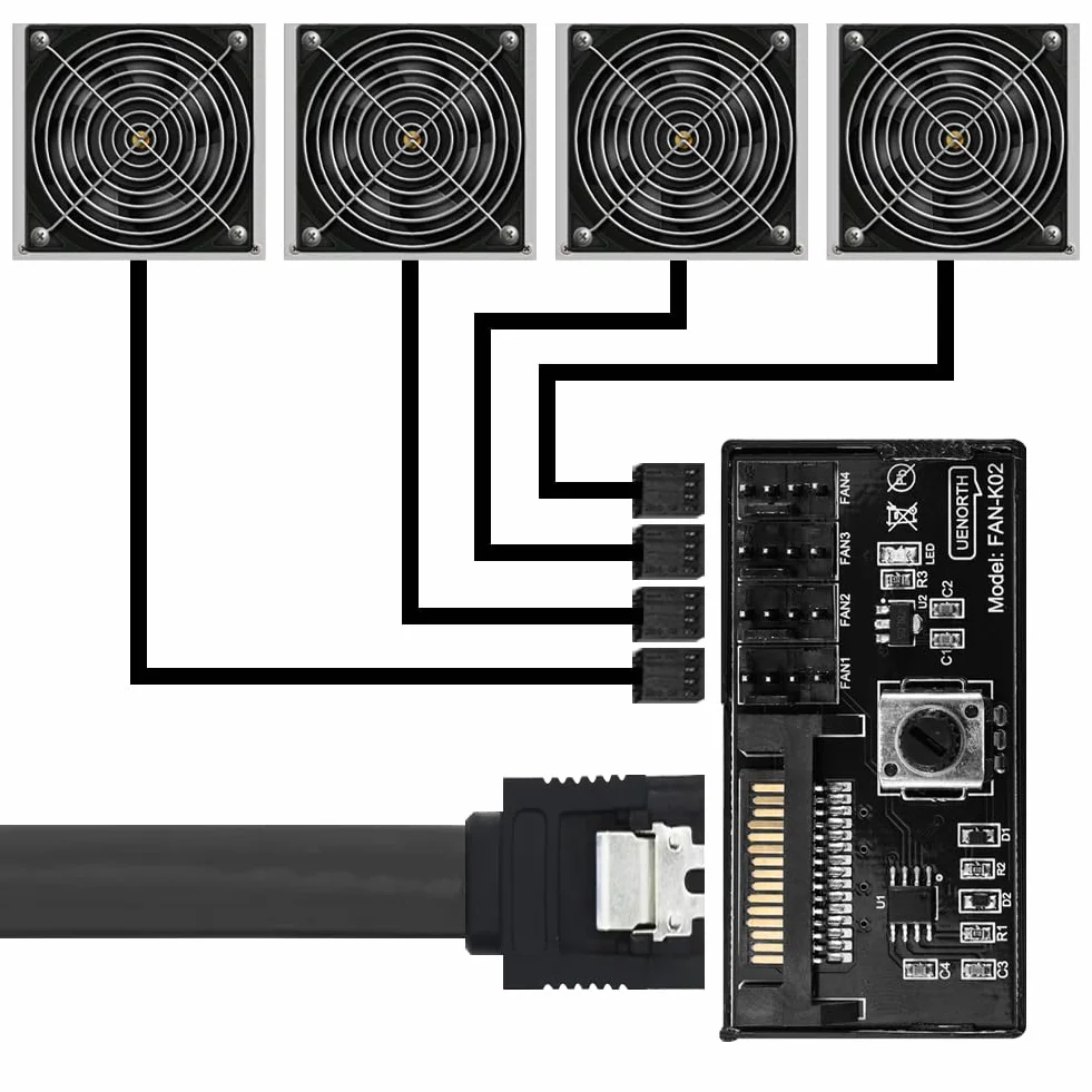 Joycabin Cooling Fan Speed Knob Controller regulator prędkości wentylatora, 4-pinowy, sterowanie wentylatorem PWM 12 V, adapter wentylatora, wentylator, regulator prędkości, interfejs zasilania SATA