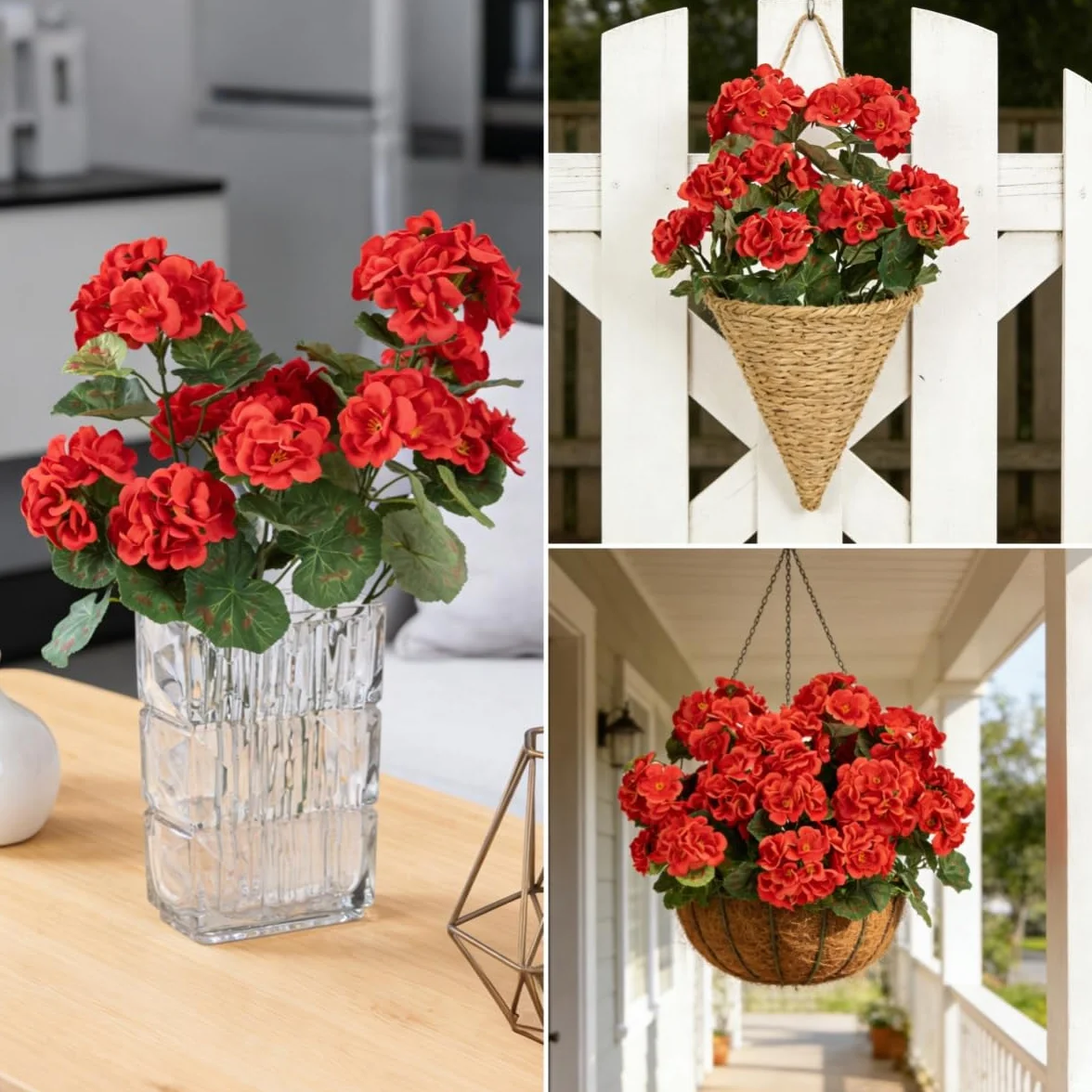 Laelfe Géranium Artificiel Extérieur Lot de 2 Buisson Fausses Fleurs Rouge Décoration Jardin