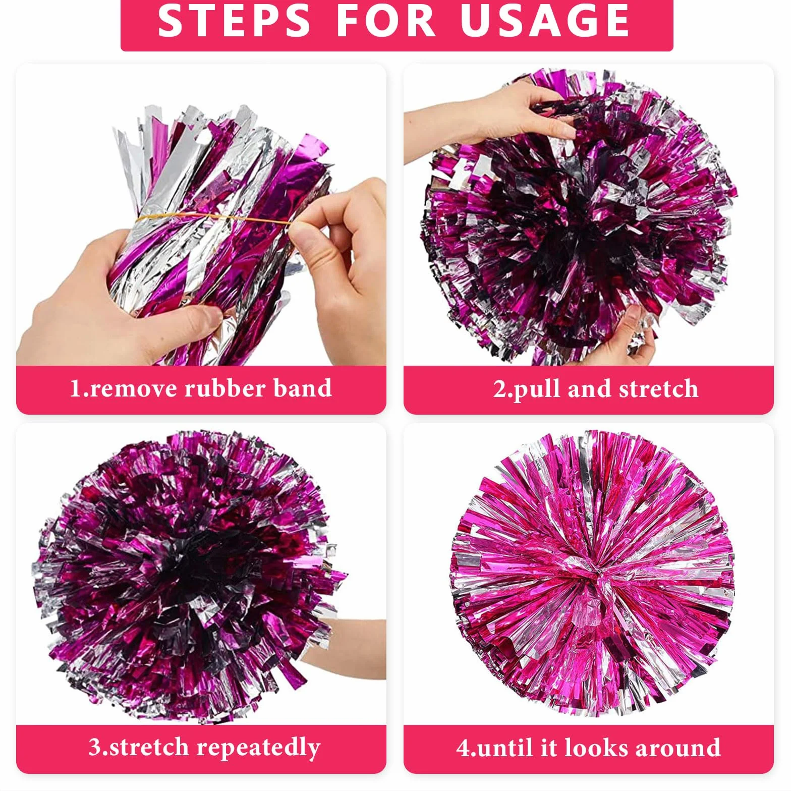 Lot de 8 Pompons de Cheerleading, avec système de Fixation à Quatre Doigts, Parfaits pour Encourager Les équipes Sportives, la Danse et Les Supporters.