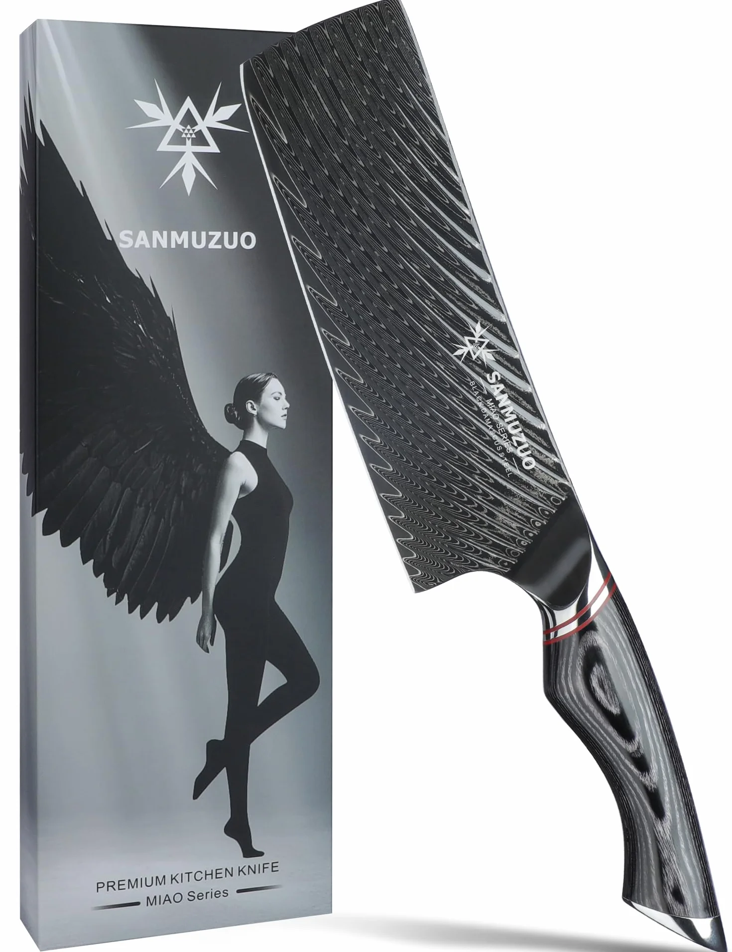 Couteau Nakiri 18 cm Couteaux de cuisine professionnels - Couteau japonais Usuba - Acier Damas noir avec manche ergonomique - Série MIAO