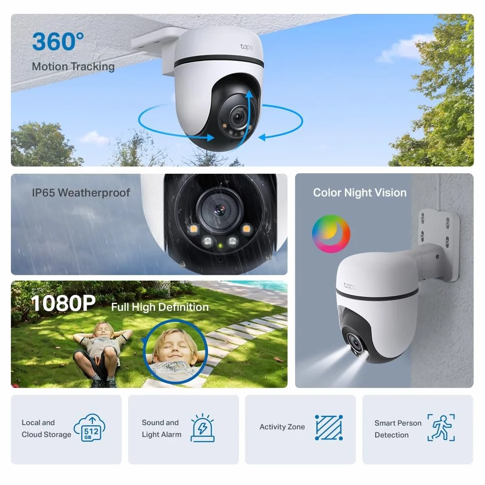 TP-Link Tapo C500 | Obrotowa kamera zewnętrzna Wi-Fi 1080p | Śledzenie ruchu | Tryb nocny | IP65 | Dwukierunkowe audio | Kompatybilna z Alexa i Google Home