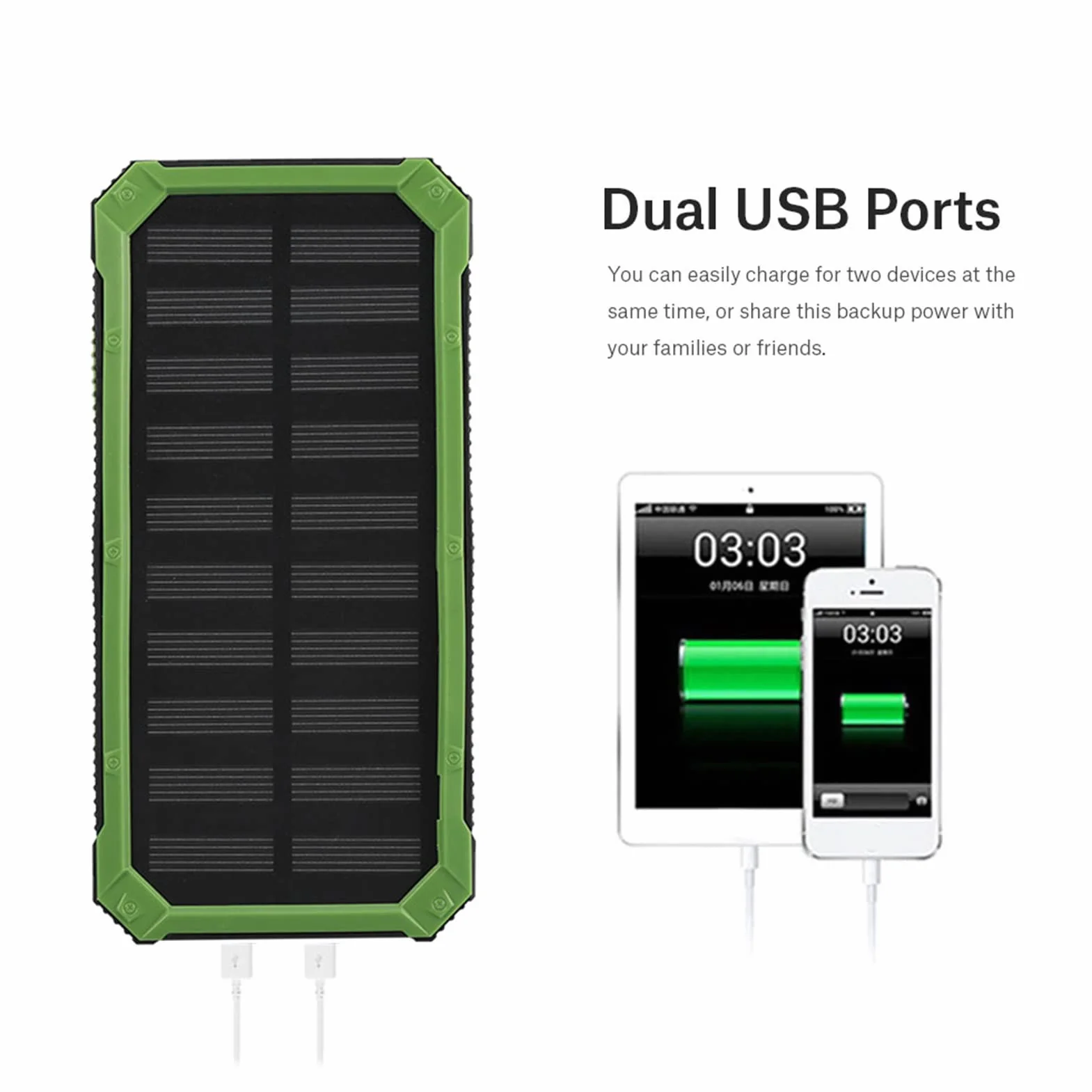 Solar Charger Power Bank, 20000mAh Szybkie ładowanie Dual USB Solar Mobile Power Bank Case DIY Kit dla Podróży Kemping Aktywności na świeżym Powietrzu Gear Zestaw Awaryjny(Zielony)