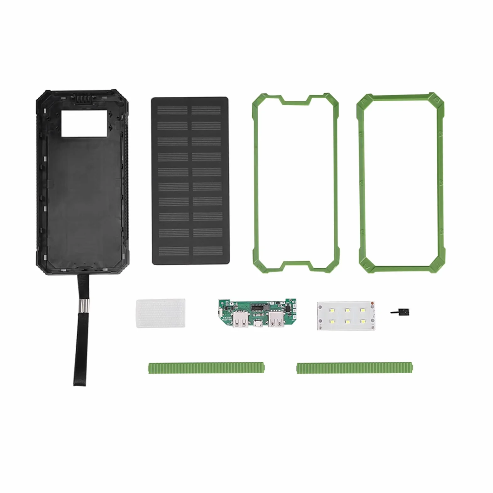 Solar Charger Power Bank, 20000mAh Szybkie ładowanie Dual USB Solar Mobile Power Bank Case DIY Kit dla Podróży Kemping Aktywności na świeżym Powietrzu Gear Zestaw Awaryjny(Zielony)