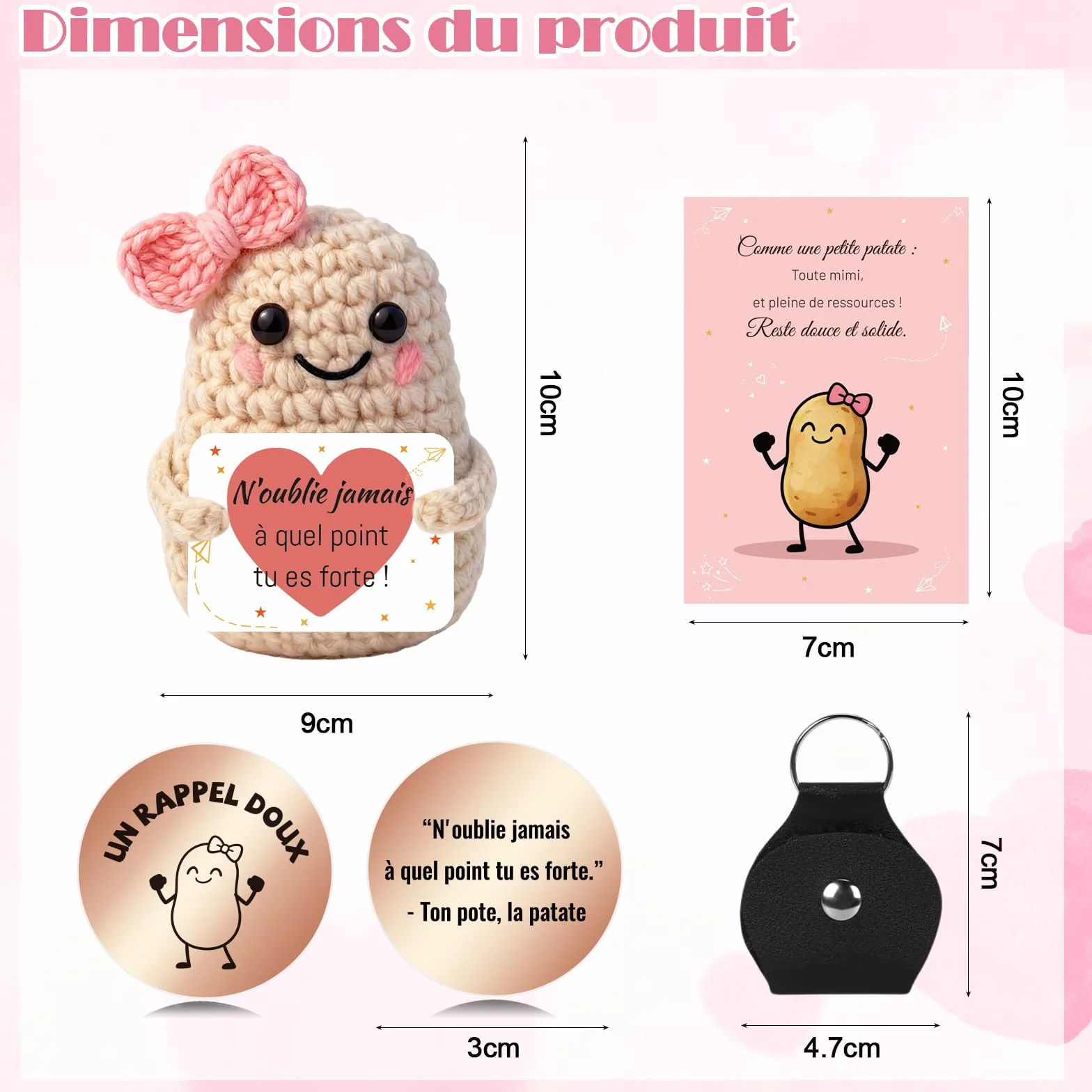 Peluche Patate Tricotée Française avec Porte Clés et Carte, Cadeau Original pour Femme Homme