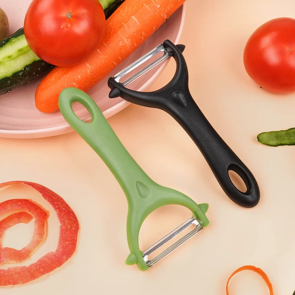 Éplucheur Universel Inox 2 PCS, Économe Légumes Manuel Poignée Ergonomique, Couteau Cuisine Légumes Fruits Noir Vert