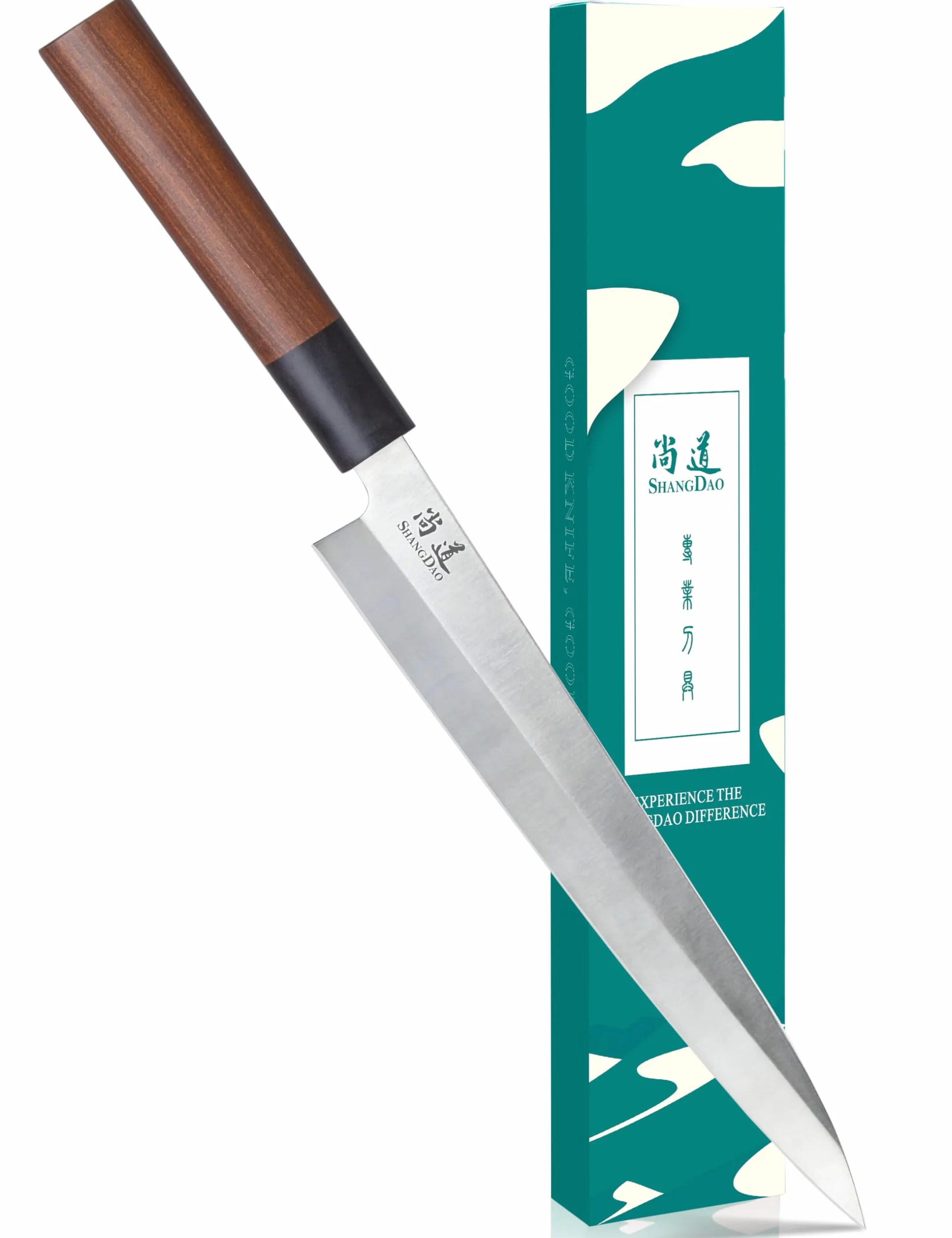 SHANGDAO Couteau à sushi Sashimi 10 pouces, couteau japonais Yanagiba pour couper les filets et trancher le poisson, acier inoxydable allemand de qualité supérieure et manche en bois traditionnel