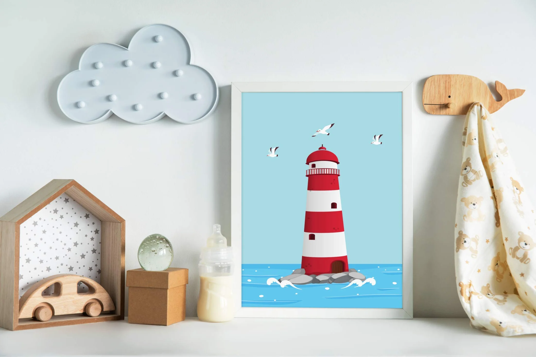 Lot de 4 posters décoratifs pour chambre d'enfant, format DIN A4, motifs voile maritime mouettes