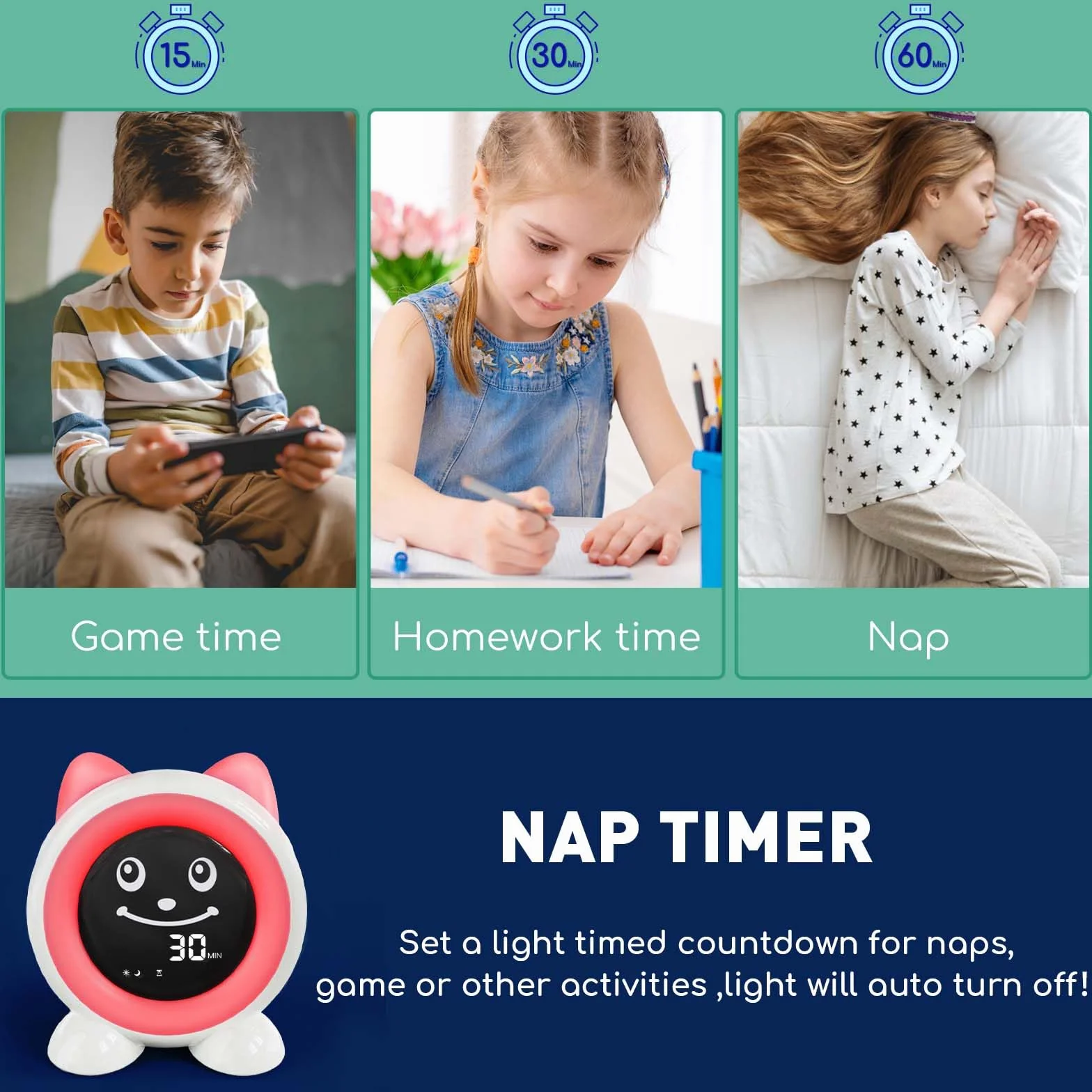 Time to Wake Réveil pour Enfants, I.CODE Horloge D'entraînement du Sommeil pour Les Tout - Petits avec Veilleuse et Minuterie Nap, Cadeau pour Les Enfants de 2 à 10 Ans (Vert forêt)