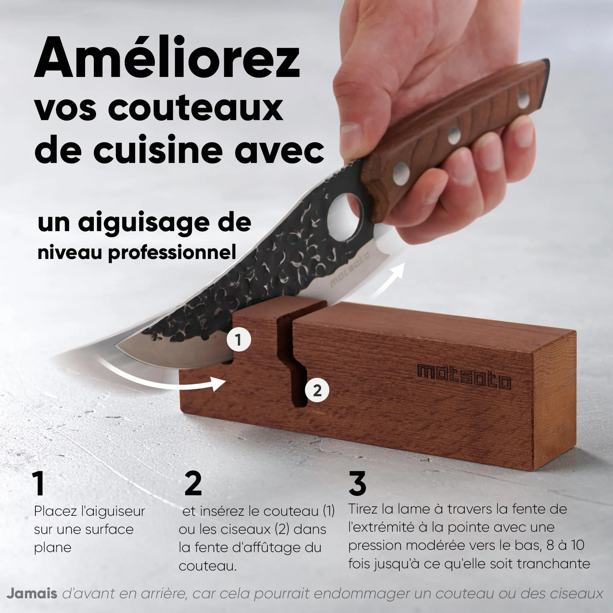Matsato Aiguiseur Couteaux Manuel 2-en-1 pour Couteaux de Cuisine Base Antidérapante