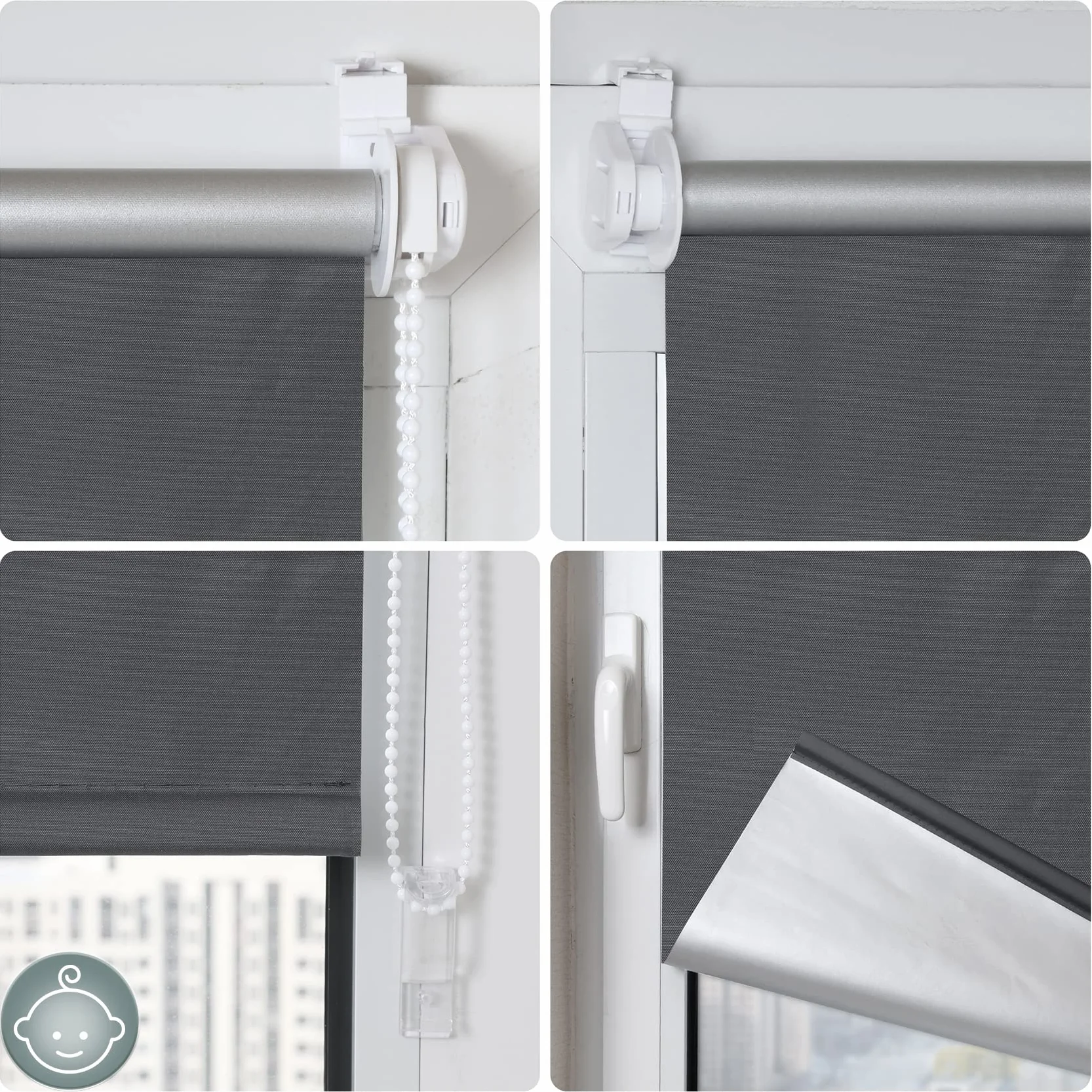 Store Occultant sans Perçage 50x100 cm Gris Foncé Isolant Opaque pour Fenêtre
