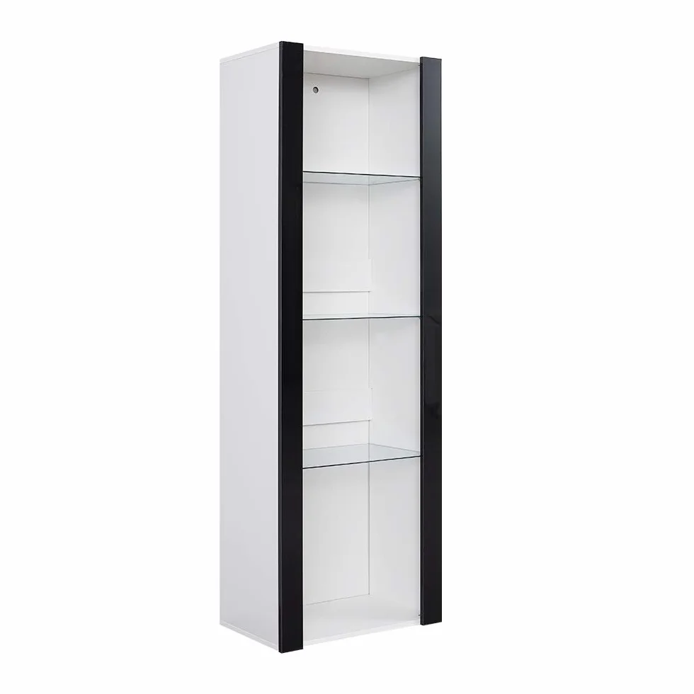 Panana Vitrine Lumières LED Meuble de Rangement avec Etagères sur Salon, Bureau, 55 x 35 x 166 cm (Noir+Blanc)