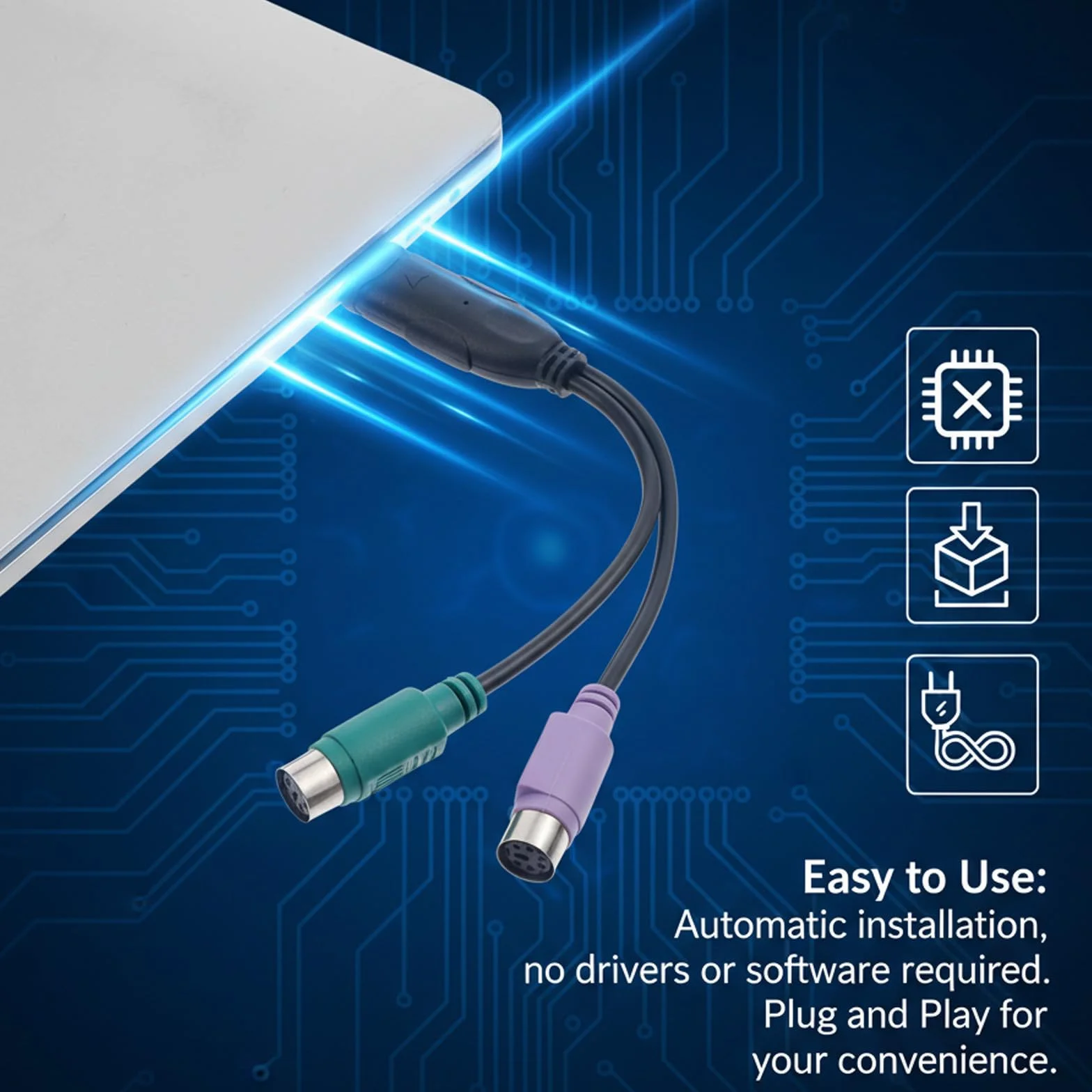 Adaptateur PS2 vers USB actif double pour clavier souris (noir)