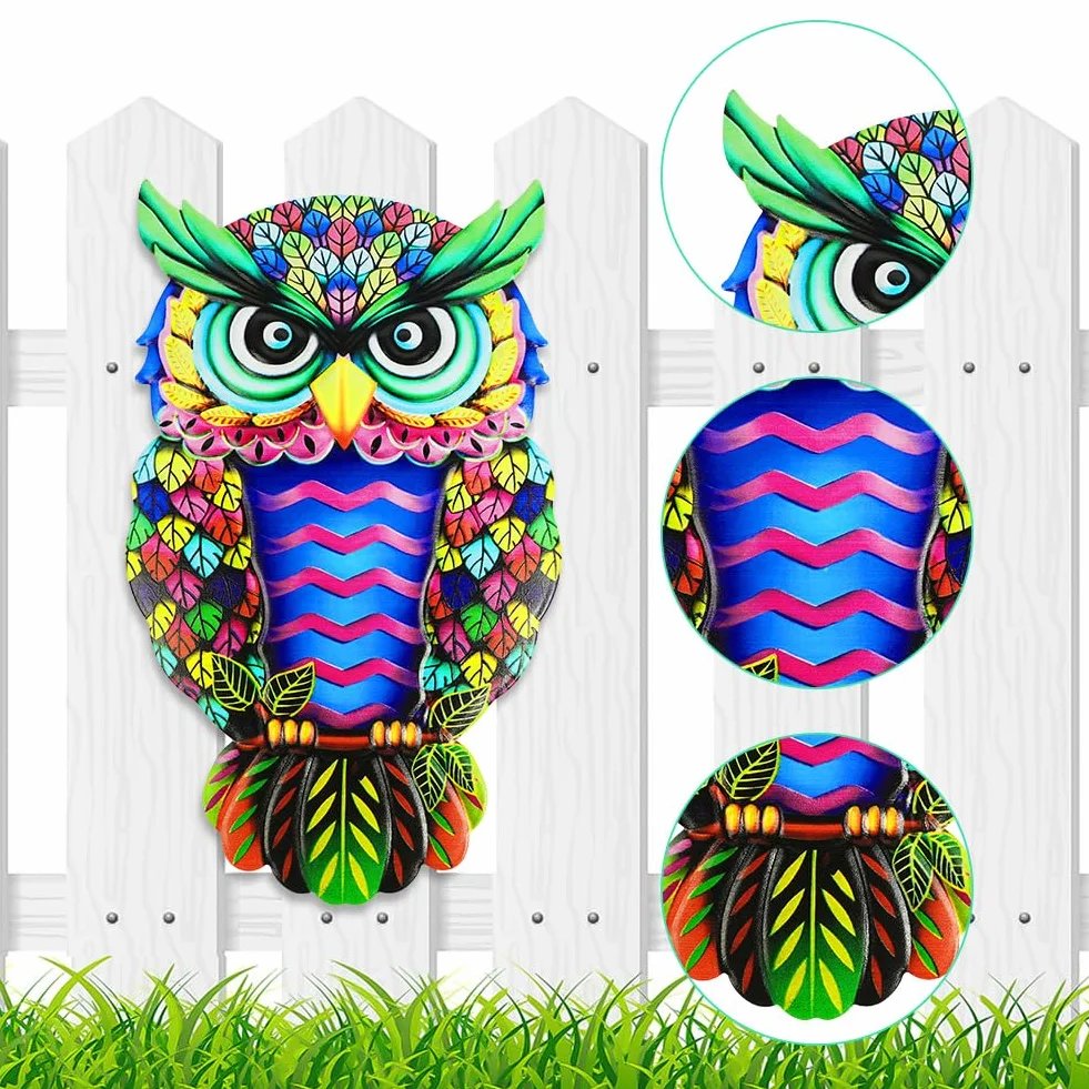 Décoration Murale en Métal Hibou, 2pcs Sculpture Mur Art Extérieur Jardin