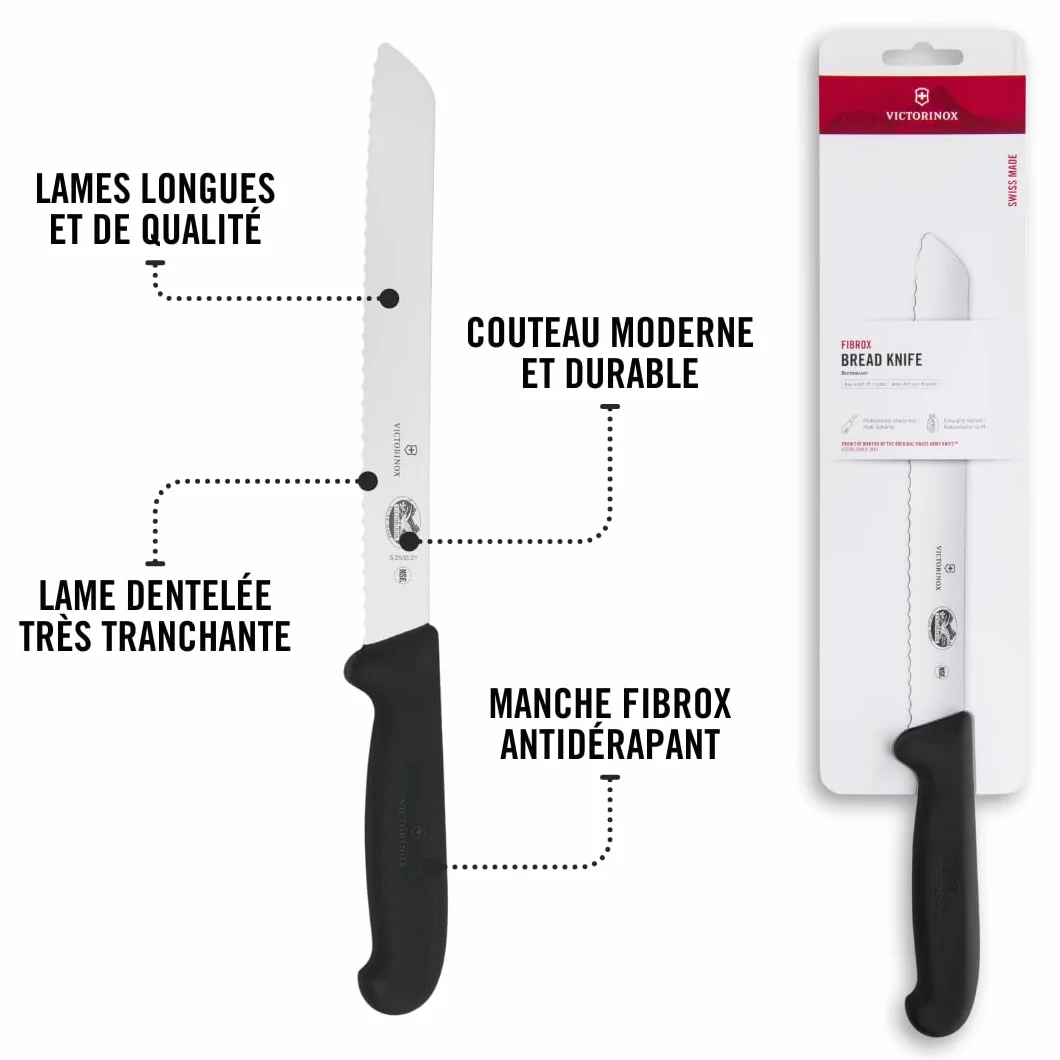 Victorinox Fibrox Couteau à pain denté 21 cm Inox Noir