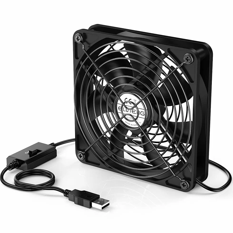 ELUTENG Wentylator USB 120 mm, 5 V, 3 regulowane prędkości, wentylator komputerowy USB, osiowy (120 mm), pasujący do komputerów, PS4, TV Boxów, odbiorników, kabin AV, routerów