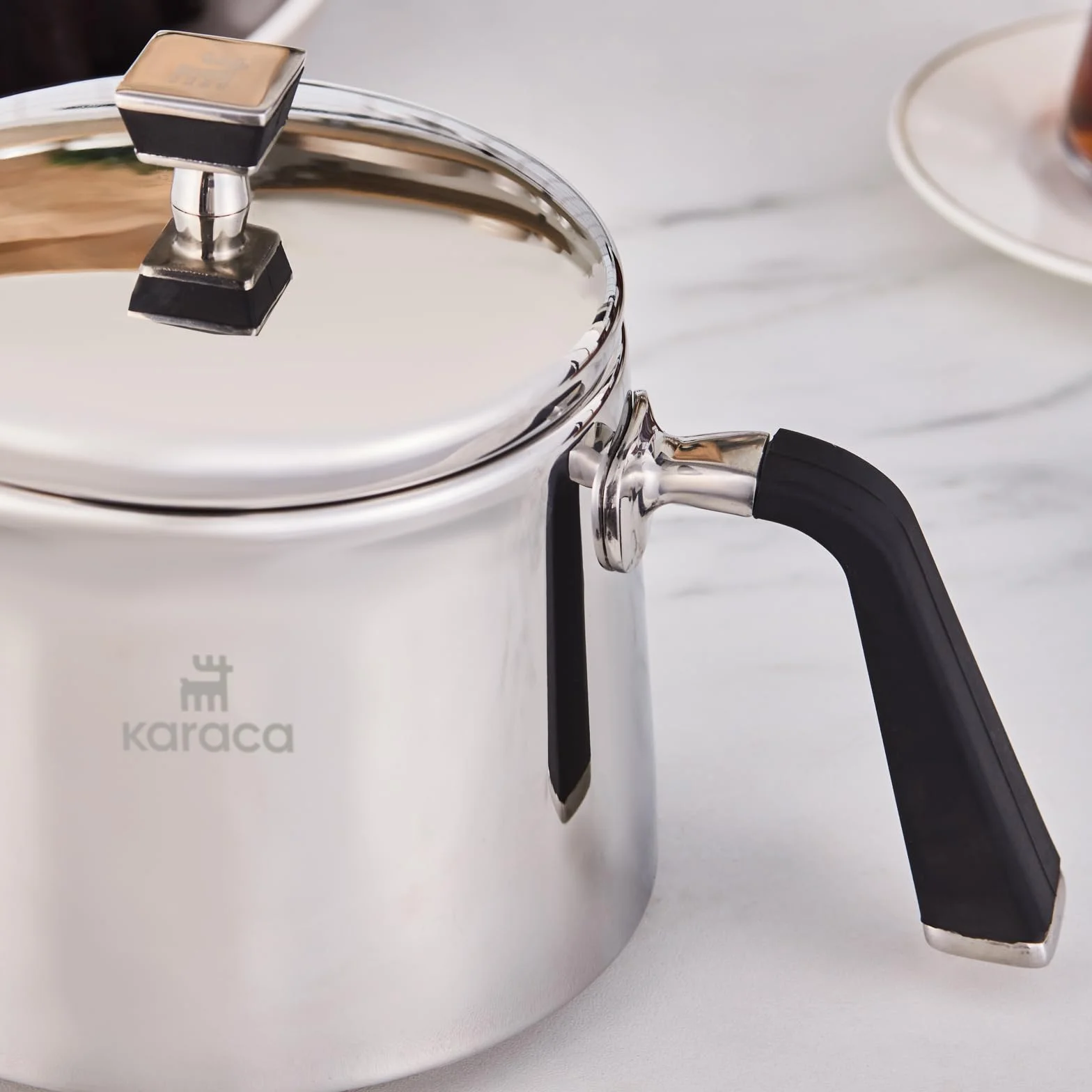 Karaca Fiona Set de Théière Turque en Acier Inoxydable, Bouilloire 2L, Théière 1L, Poignées Résistantes à la Chaleur, Finition Poli, Turkish Teapot & Caydanlik, Compatible Induction, Noir