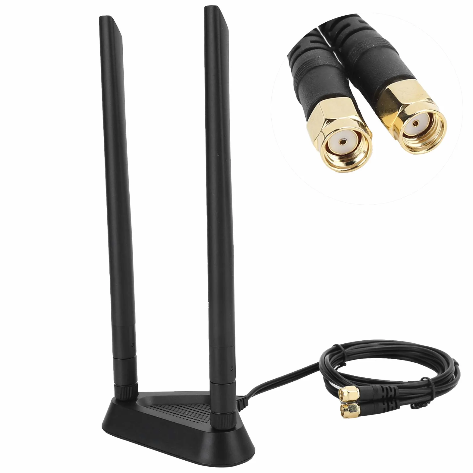 ASHATA Antena WiFi z podstawą magnetyczną, adapter magnetyczny dBi RP-SMA, 1,1 m, przedłużacz do routera Wi-Fi, karty bezprzewodowej