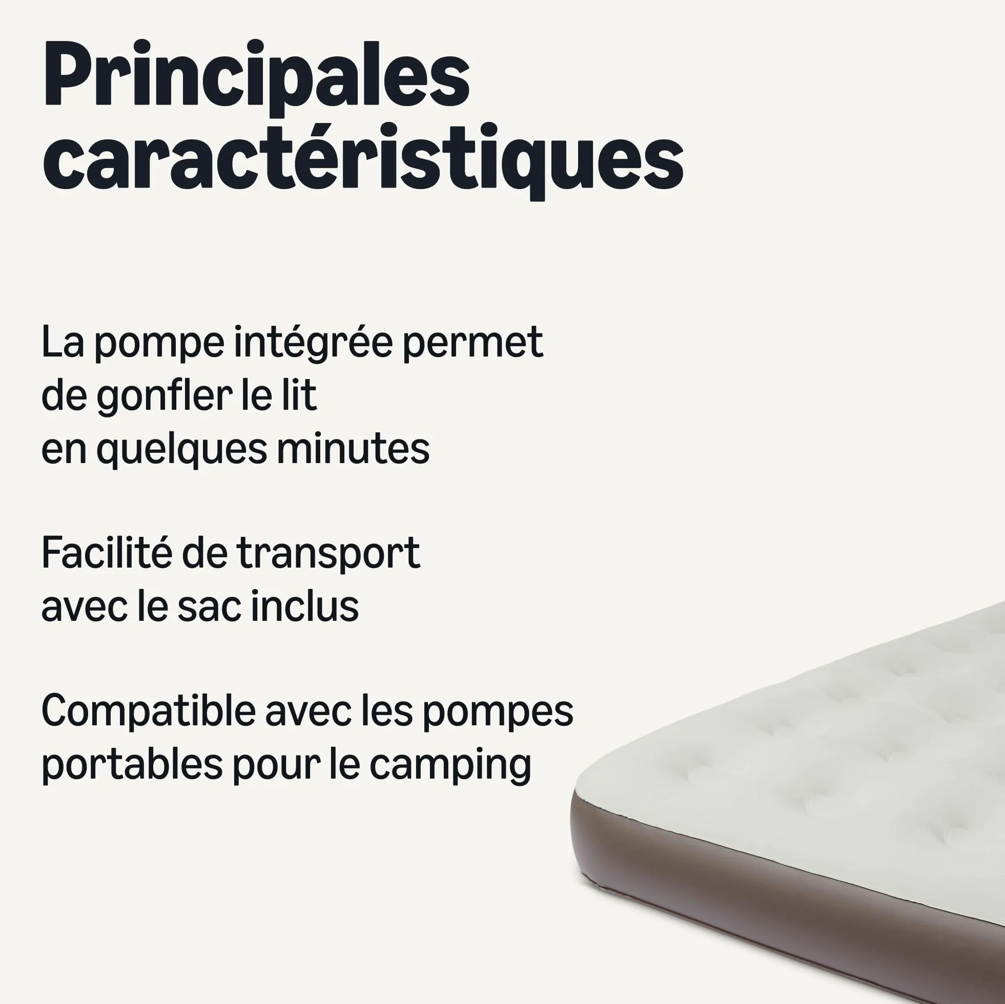 Amazon Basics Matelas Gonflable Électrique - Pompe Intégrée, Lit Gonflable Portable avec Sac de Transport, Queen Size 203 cm L × 152 cm W × 24 cm H